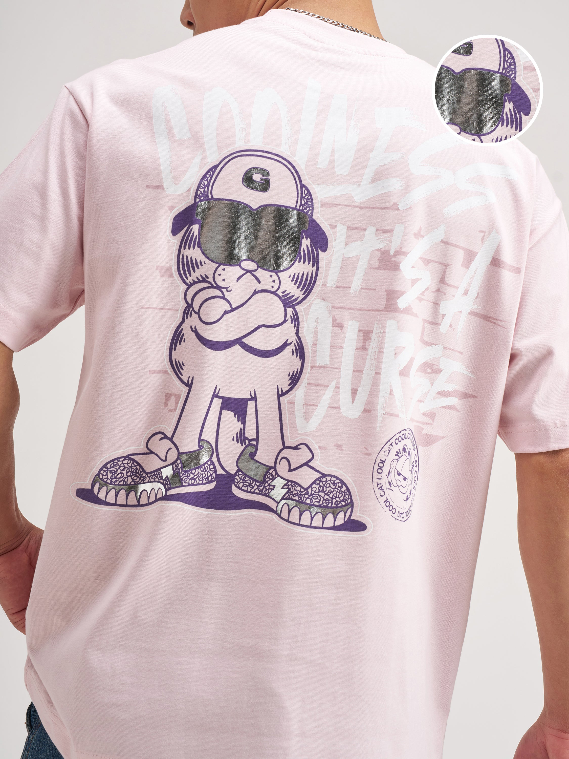 Highlander Men Pink Garfield Printed Round Neck T-Shirt - Pink - Image 5