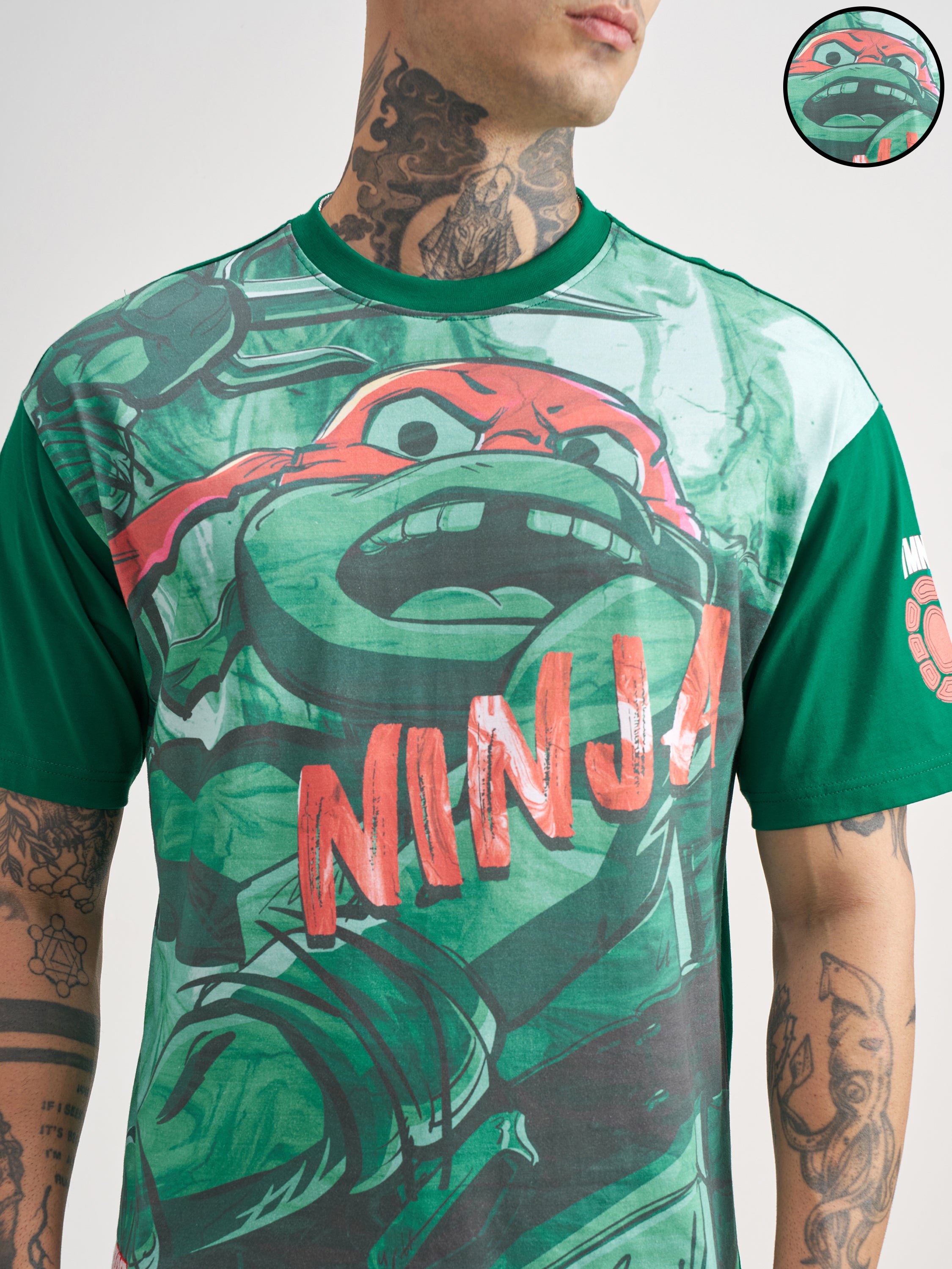 Highlander Men Green Ninja Turtles Printed Round Neck T-Shirt - Green - Image 5
