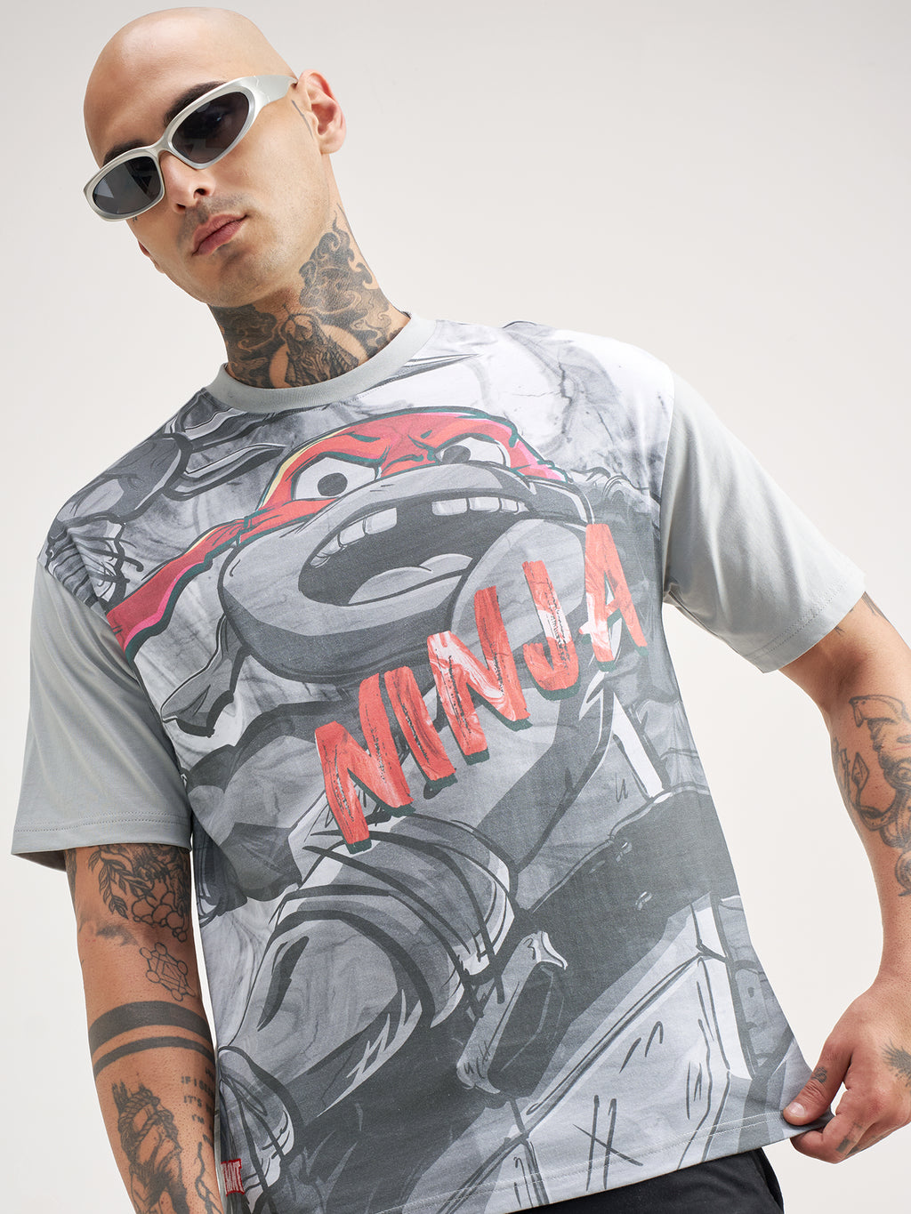 Highlander Men Grey Ninja Turtles Printed Round Neck T-Shirt - Grey - Image 1