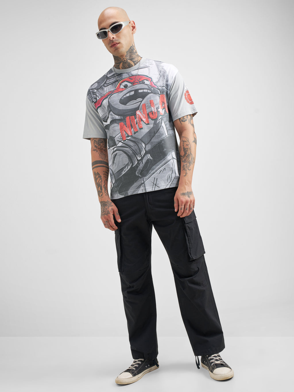 Highlander Men Grey Ninja Turtles Printed Round Neck T-Shirt - Grey - Image 2