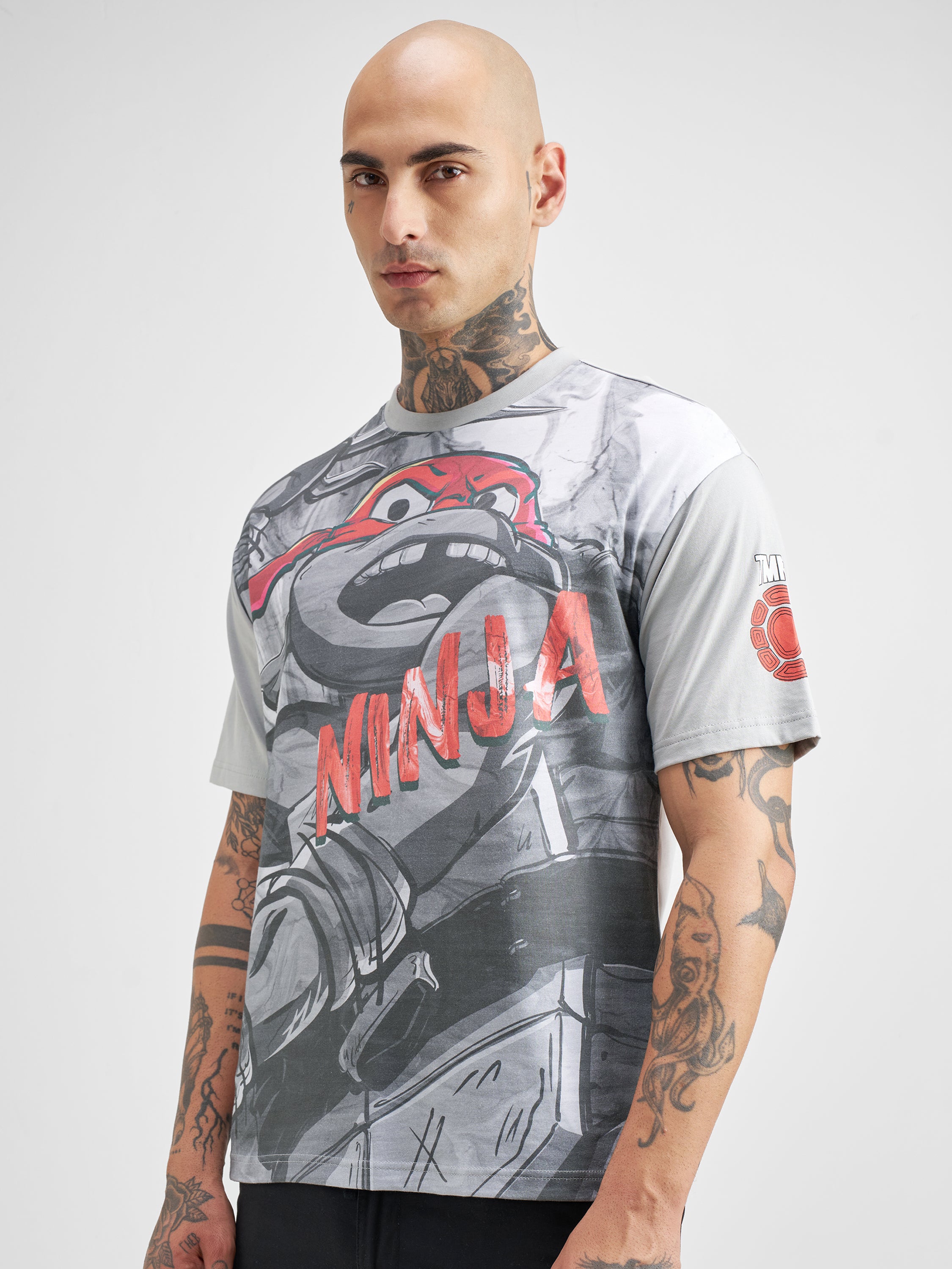 Highlander Men Grey Ninja Turtles Printed Round Neck T-Shirt - Grey - Image 4