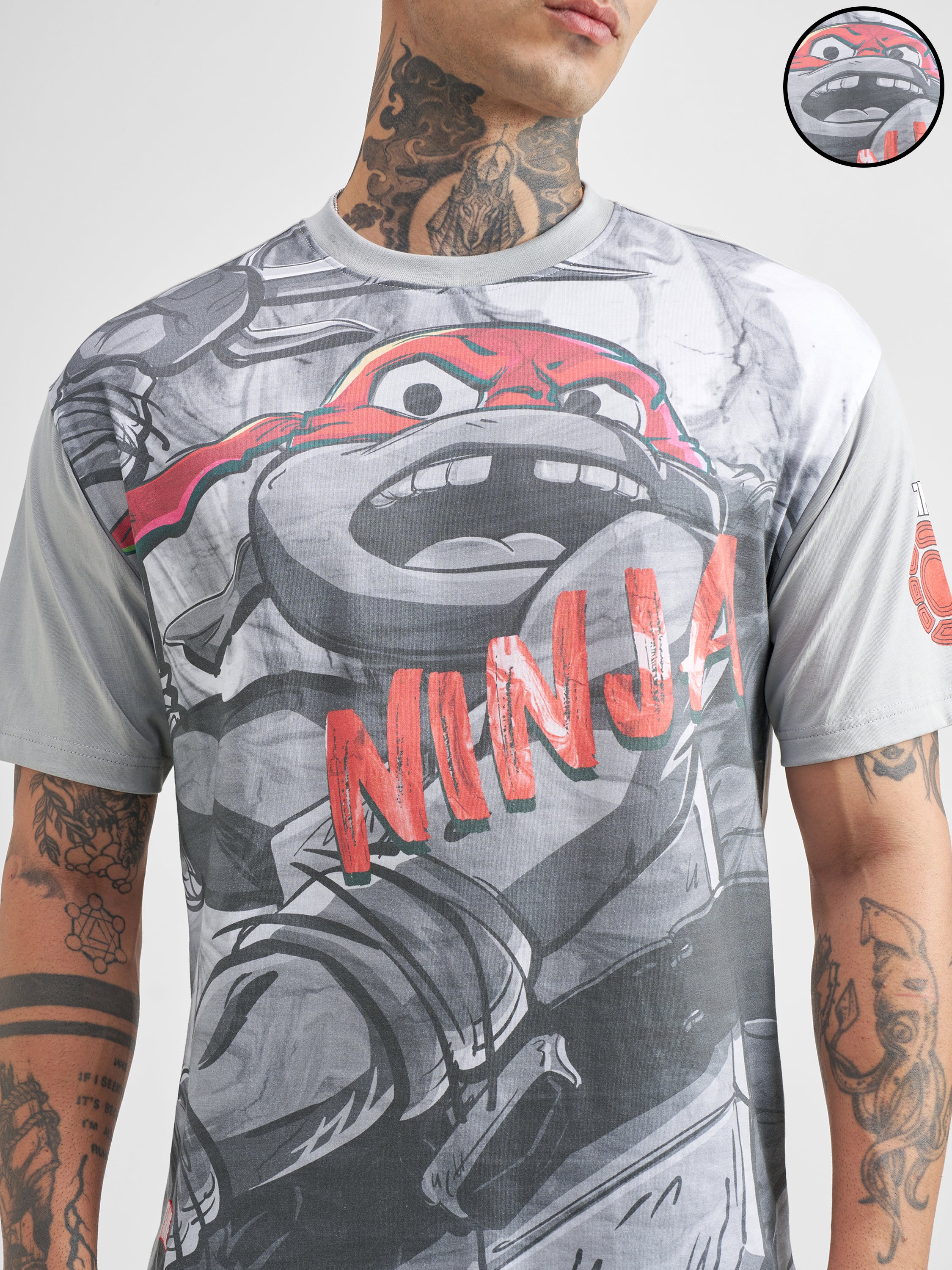 Highlander Men Grey Ninja Turtles Printed Round Neck T-Shirt - Grey - Image 5