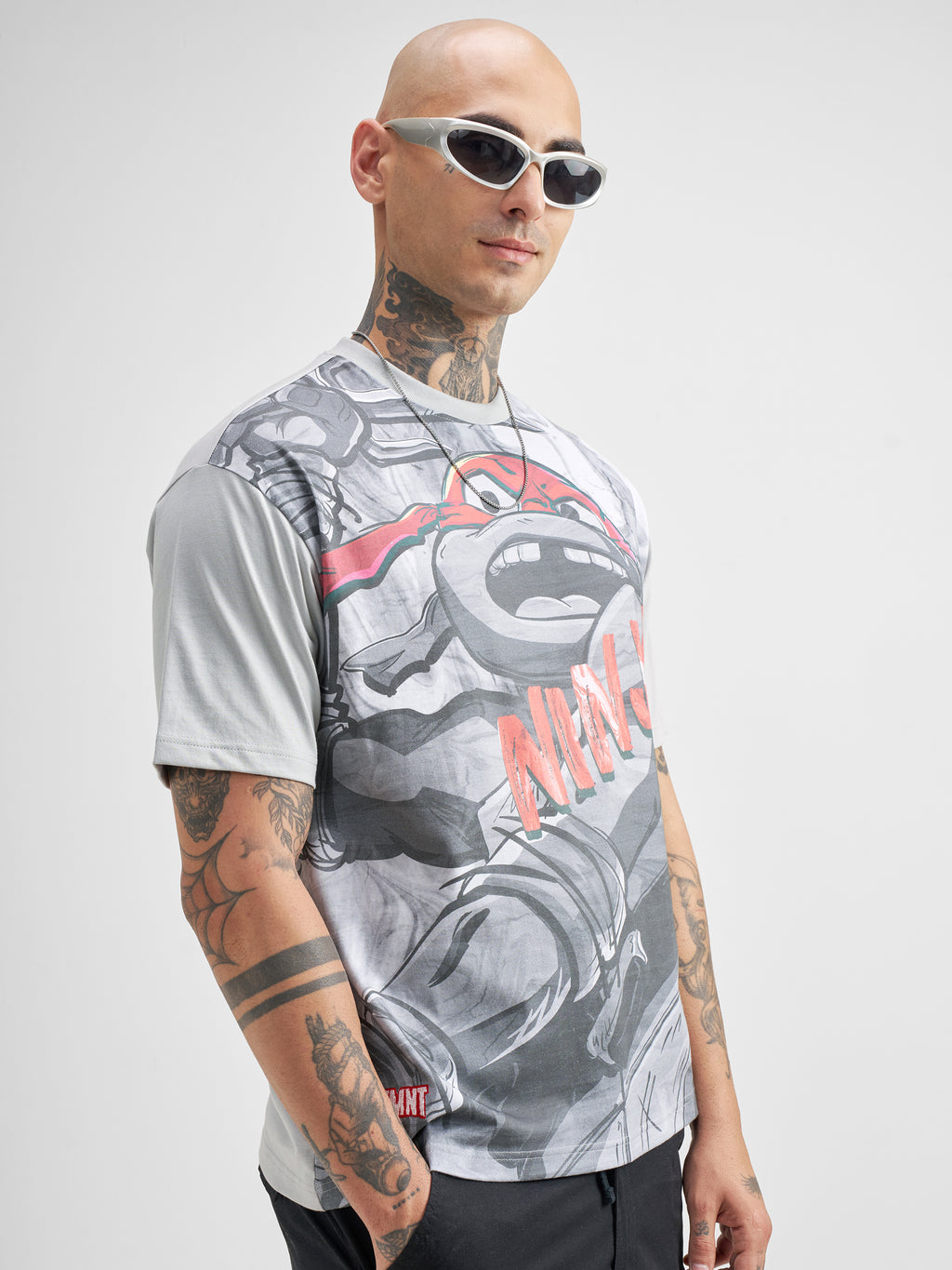 Highlander Men Grey Ninja Turtles Printed Round Neck T-Shirt - Grey - Image 6