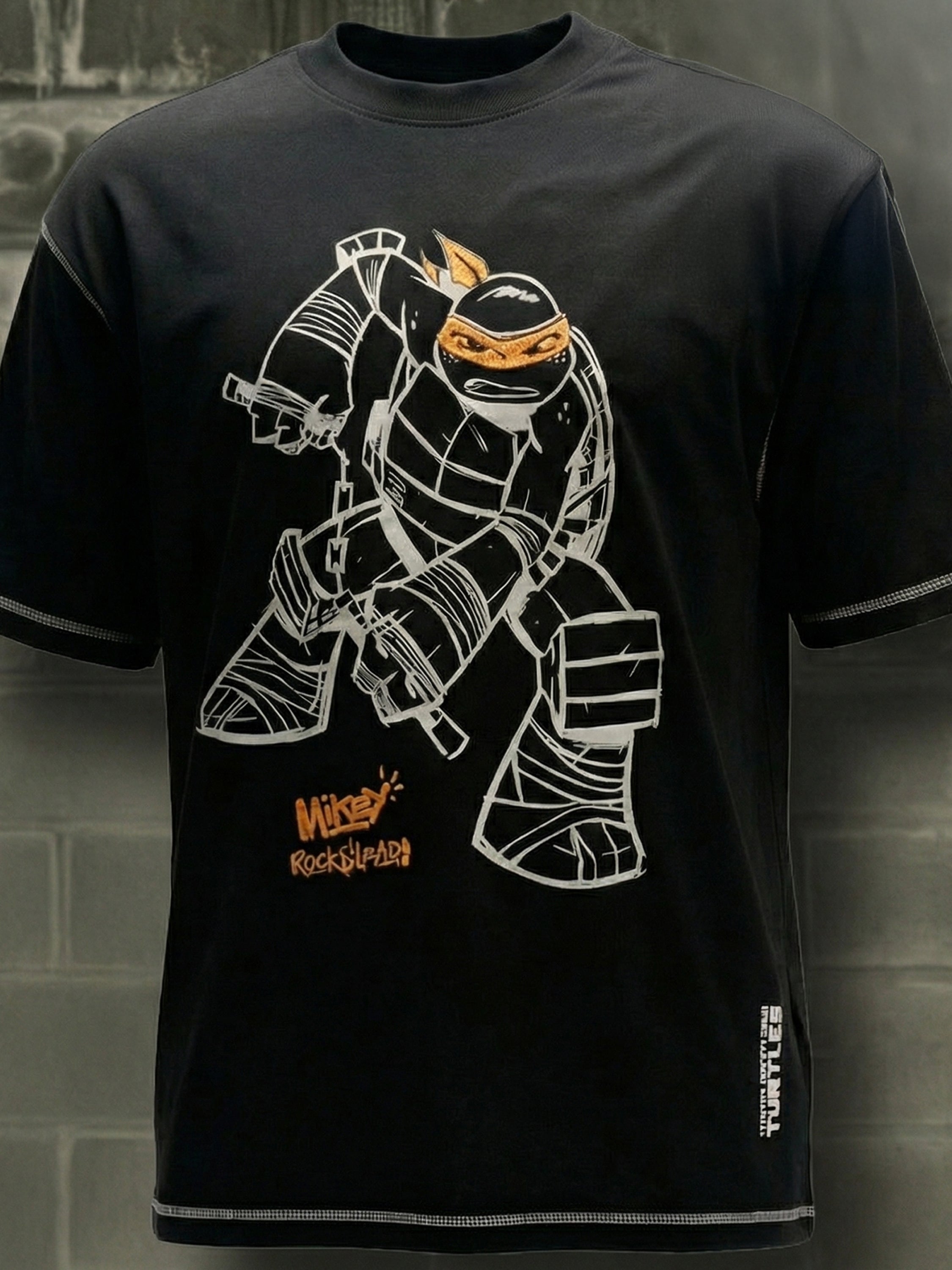 Highlander Men Black Ninja Turtles Embroidered Round Neck T-Shirt - Black - Image 8
