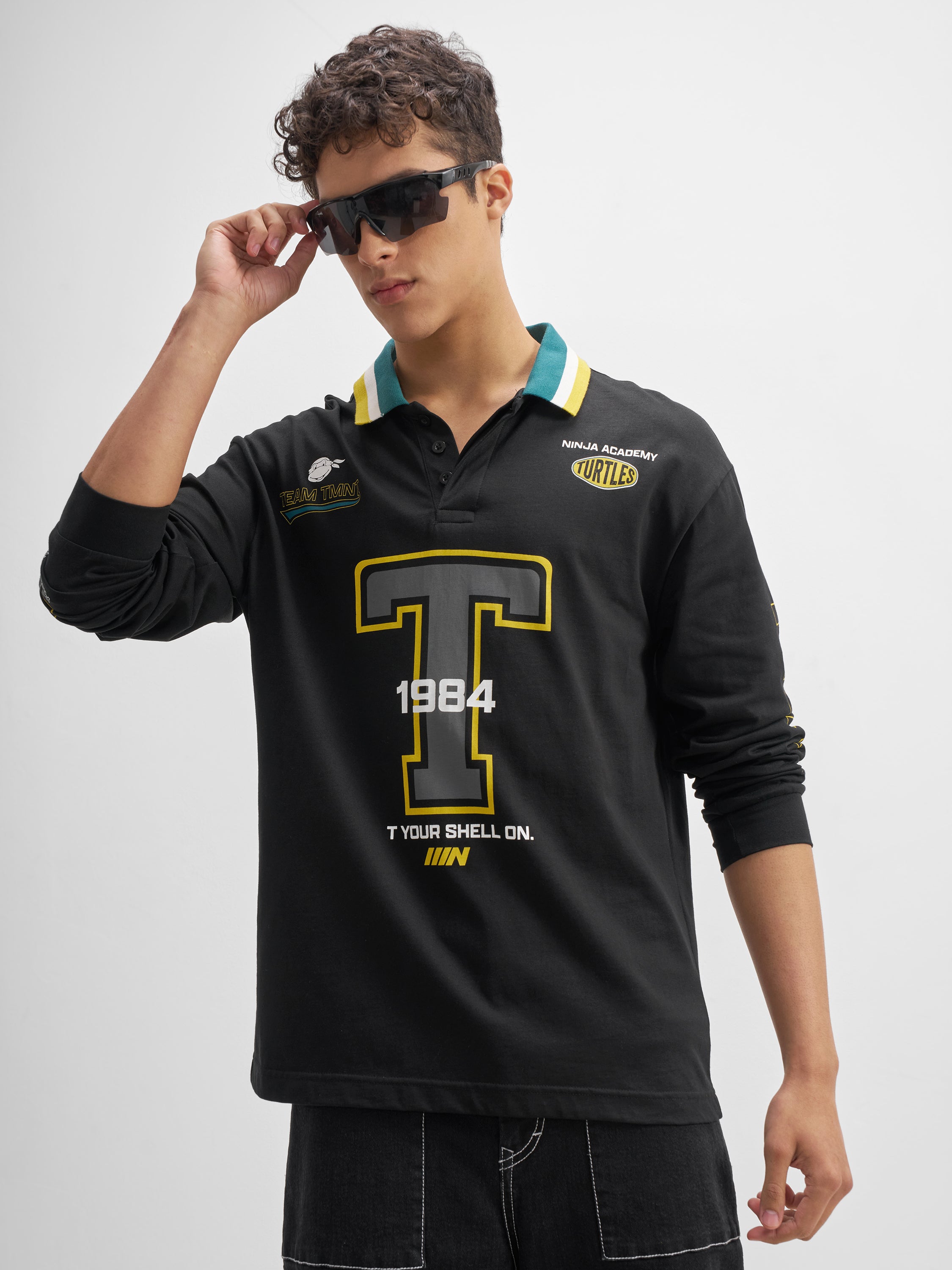 Highlander Men Black Printed Polo Collar  T-Shirt - Black - Image 3
