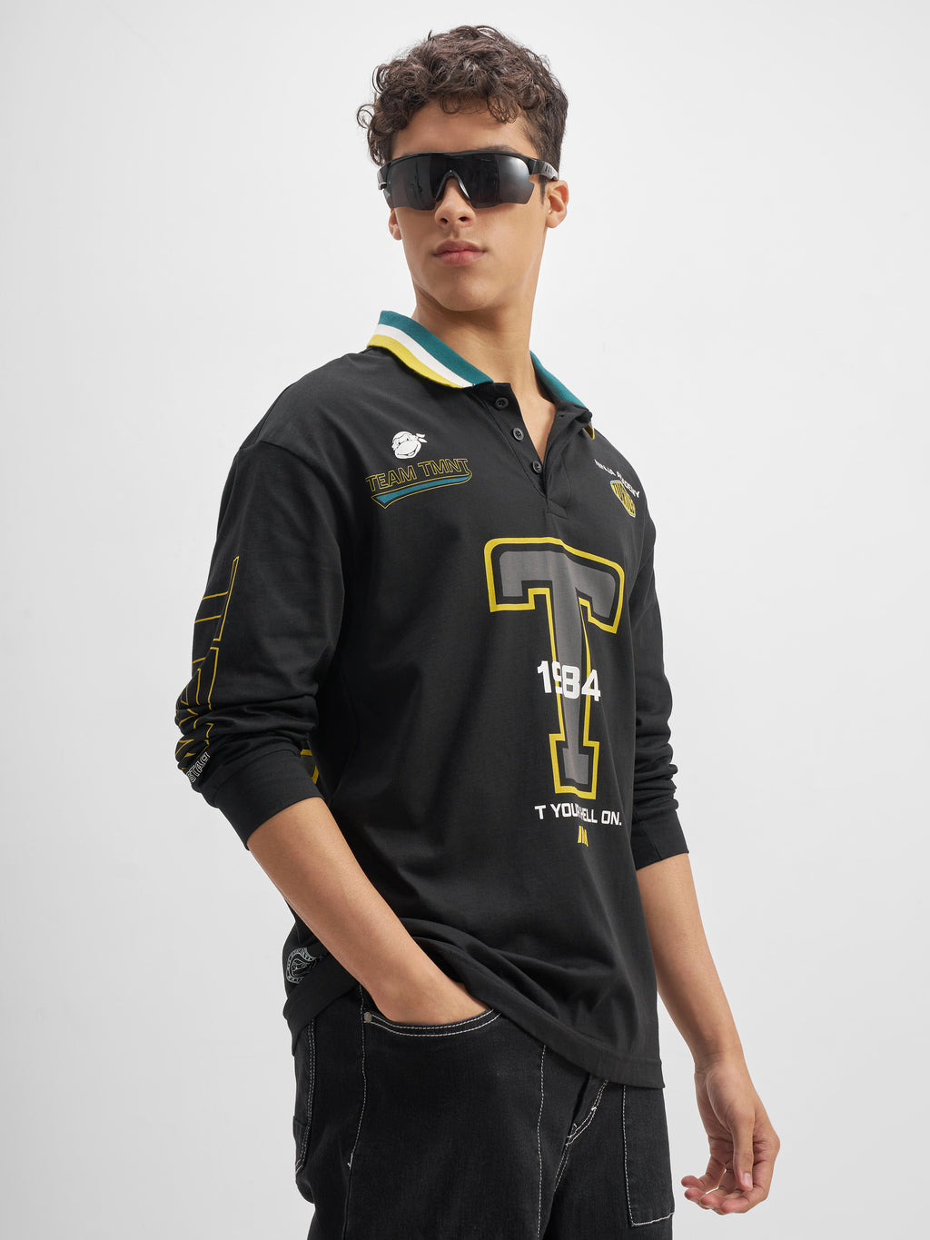 Highlander Men Black Printed Polo Collar  T-Shirt - Black - Image 6