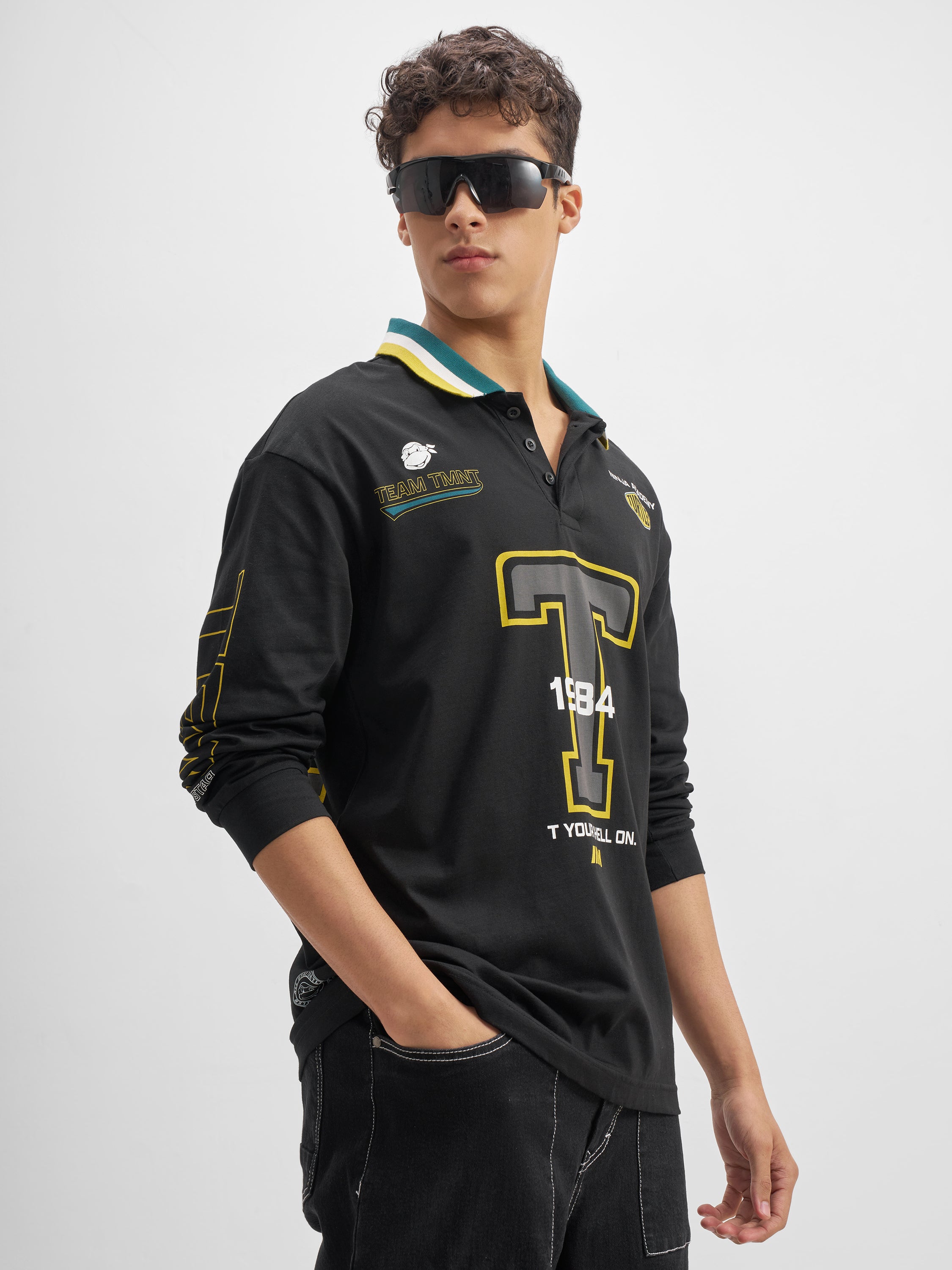 Highlander Men Black Printed Polo Collar  T-Shirt - Black - Image 6