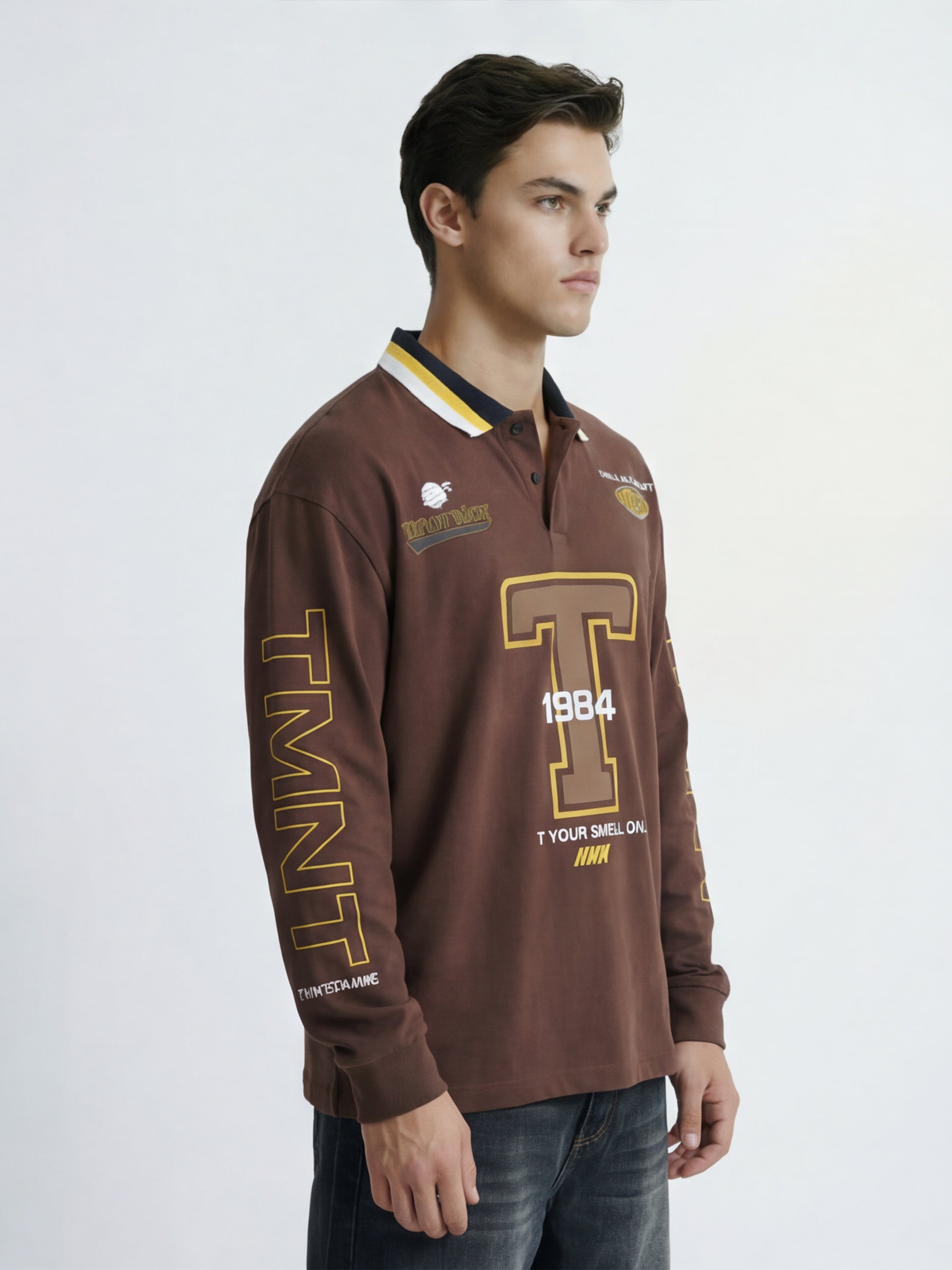Highlander Men Brown Ninja Turtles Printed Polo Collar T-Shirt - Brown - Image 6