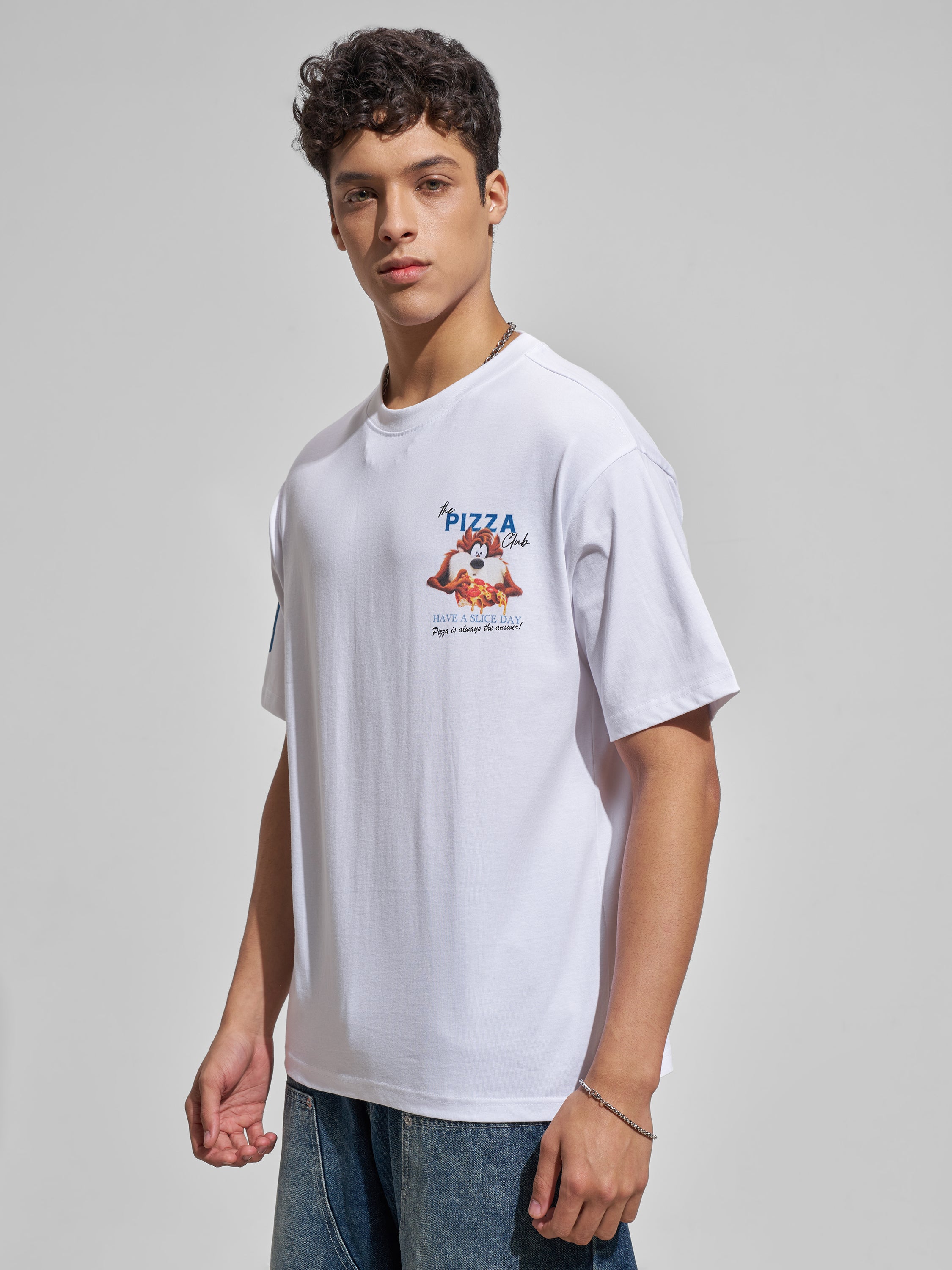 WB By Highlander Men White Looney Tunes Printed Round Neck T-Shirt