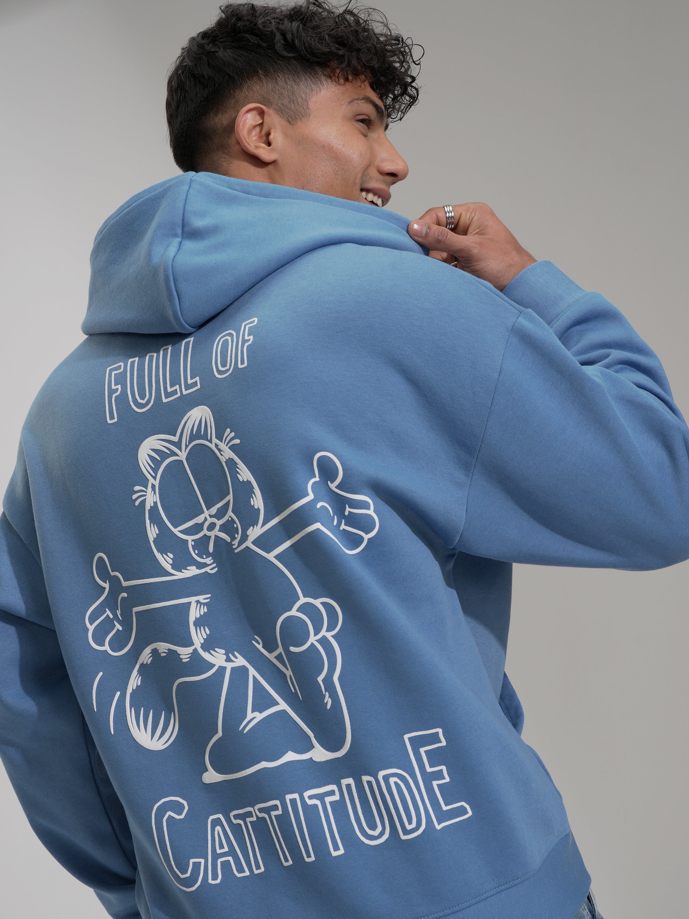 Highlander Men Blue Garfield Hooded Pullover Sweatshirt - Blue - Image 1