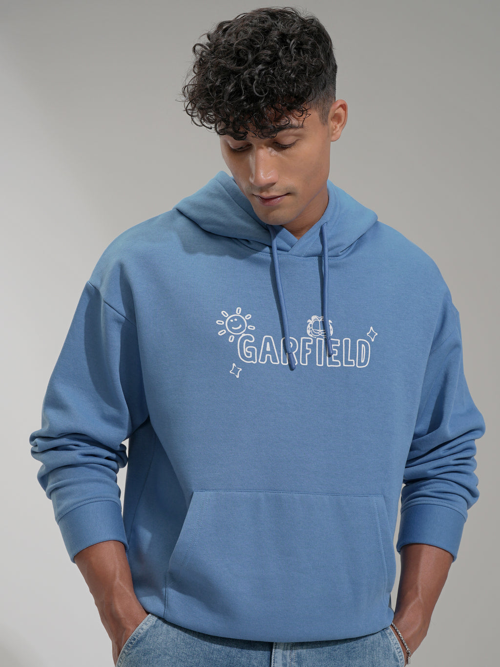 Highlander Men Blue Garfield Hooded Pullover Sweatshirt - Blue - Image 3