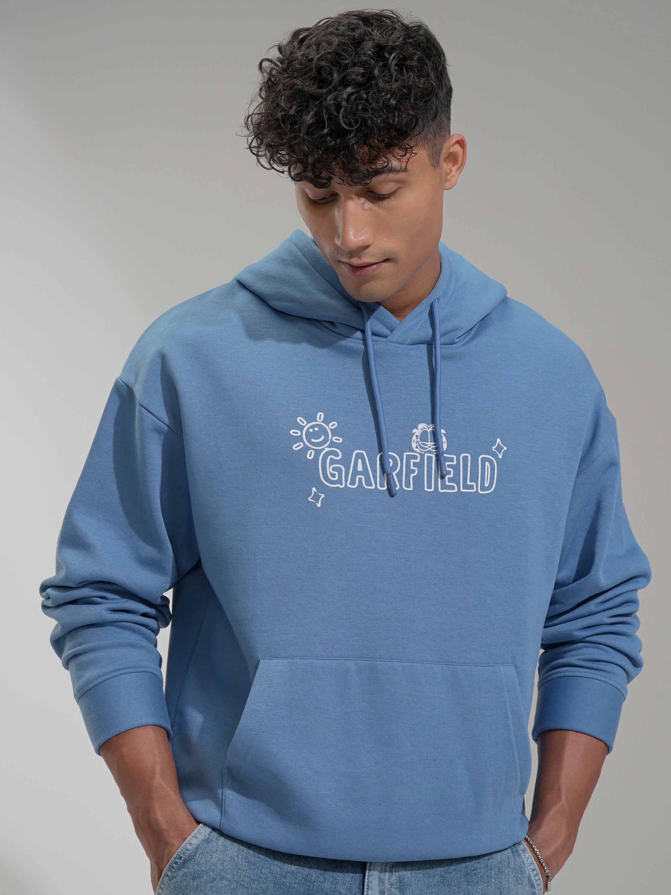Highlander Men Blue Garfield Hooded Pullover Sweatshirt - Blue - Image 3