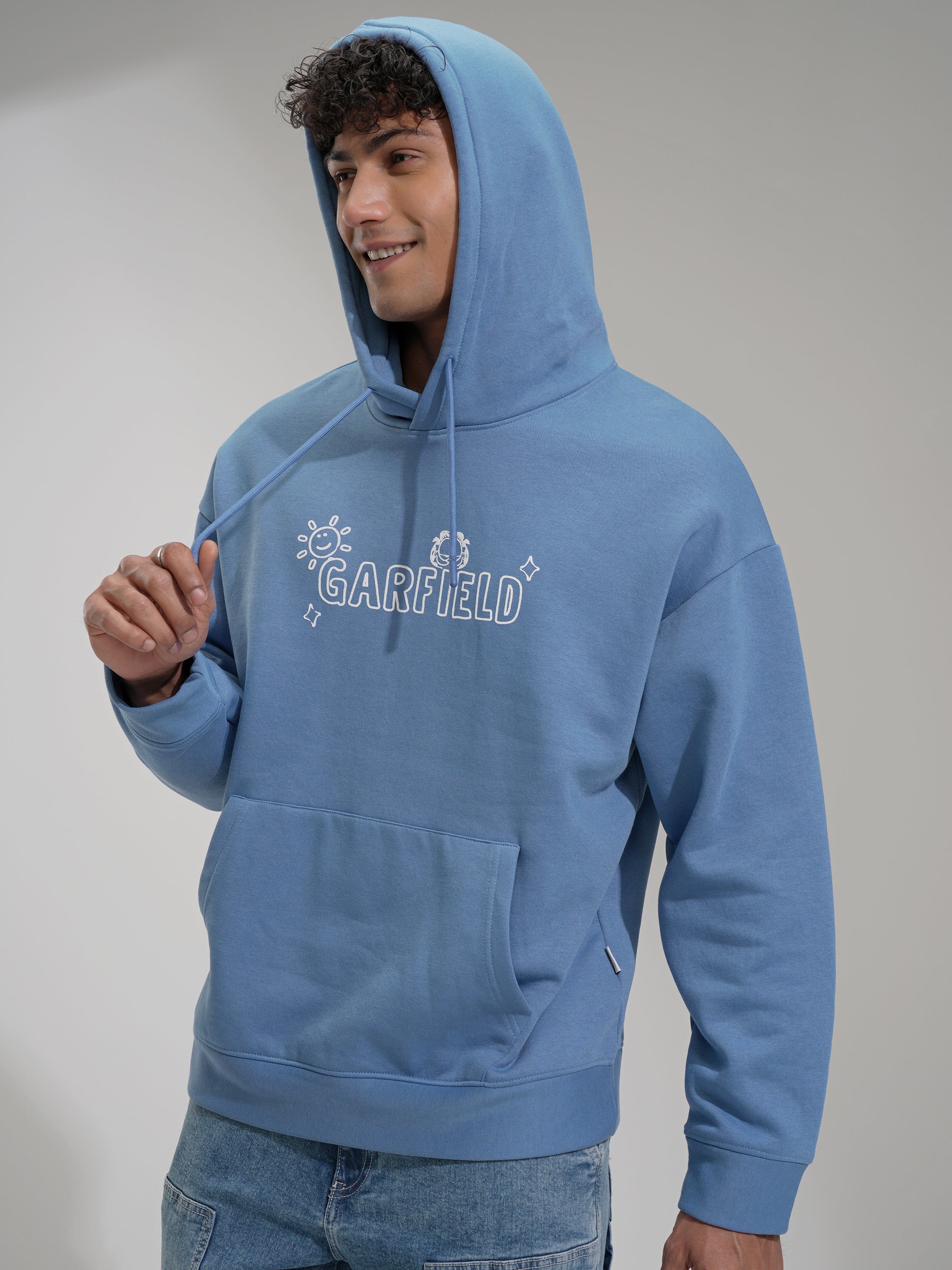 Highlander Men Blue Garfield Hooded Pullover Sweatshirt - Blue - Image 4