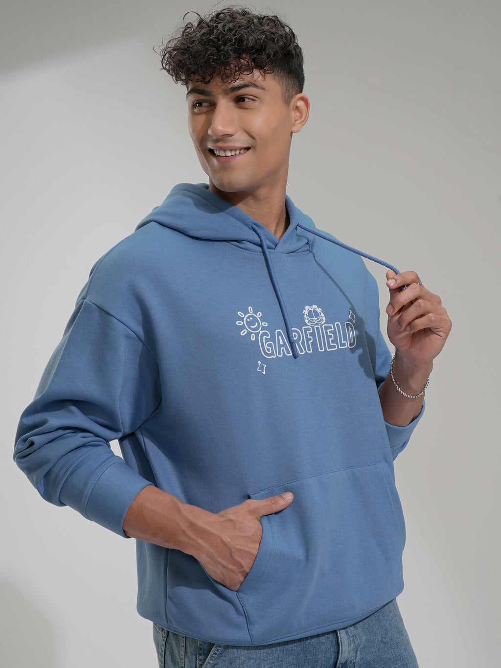 Highlander Men Blue Garfield Hooded Pullover Sweatshirt - Blue - Image 6