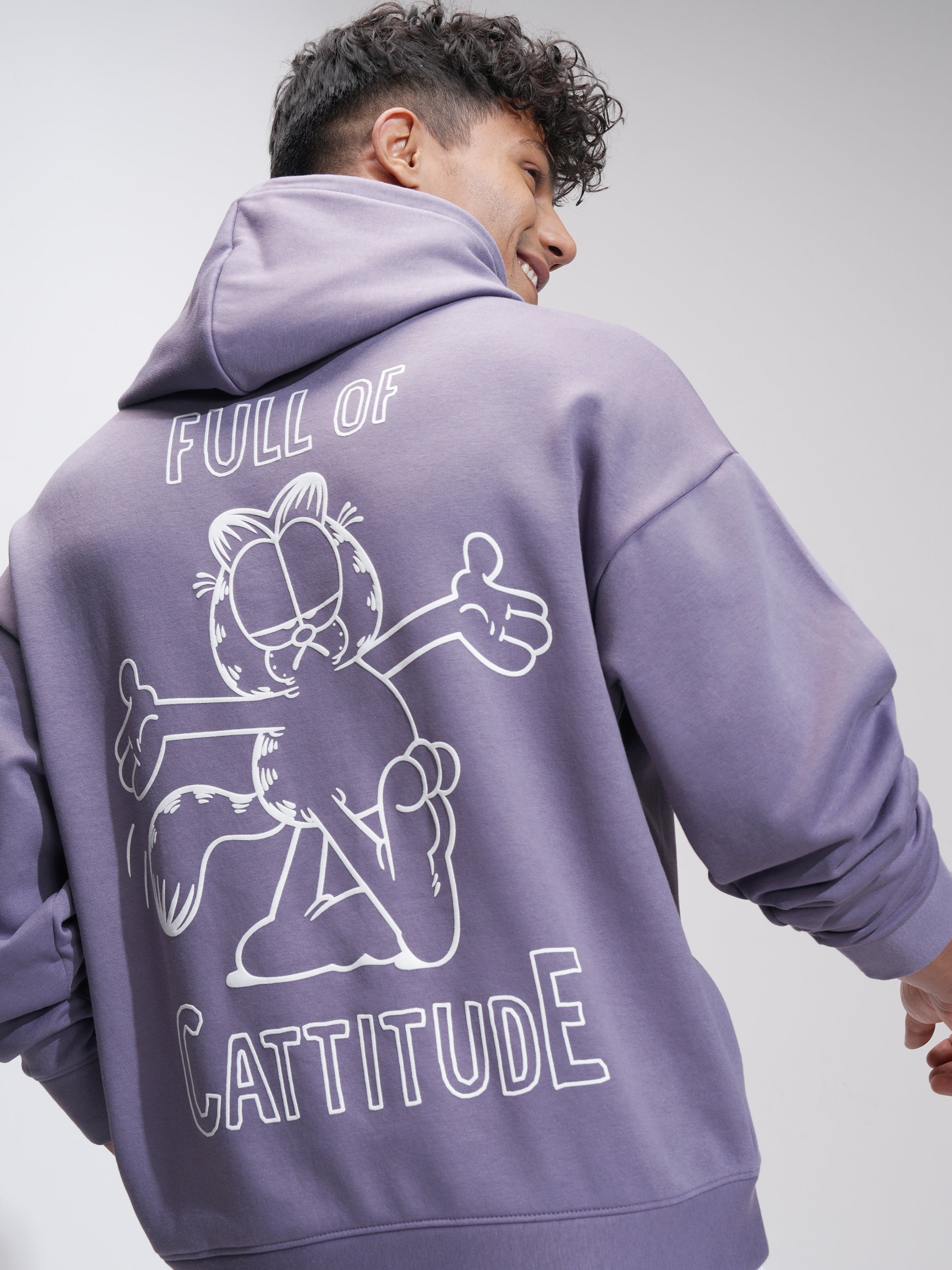 Highlander Men Purple Garfield Hooded Pullover Sweatshirt - Purple - Image 1