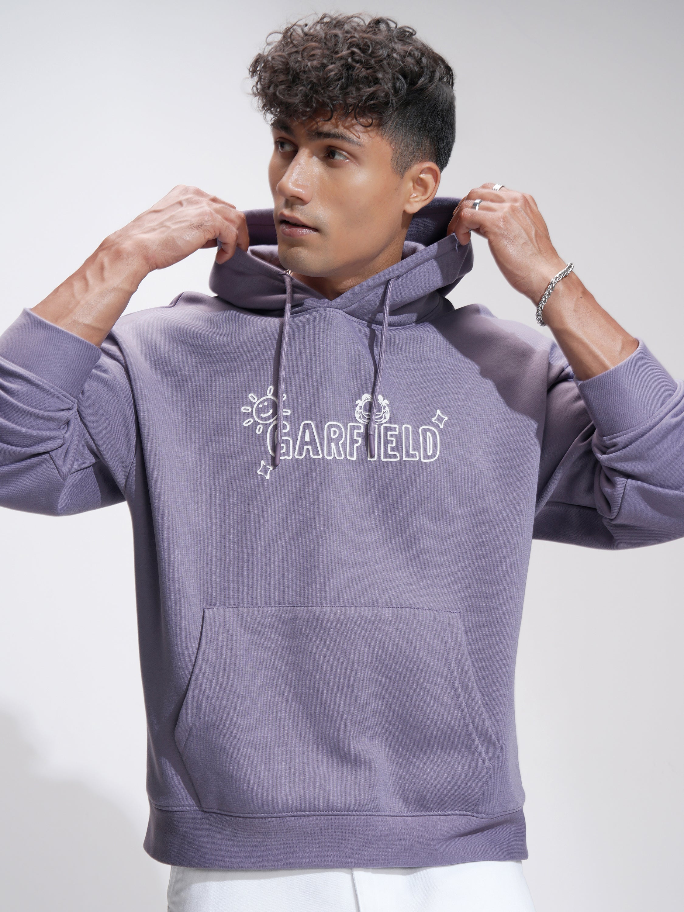 Highlander Men Purple Garfield Hooded Pullover Sweatshirt - Purple - Image 3