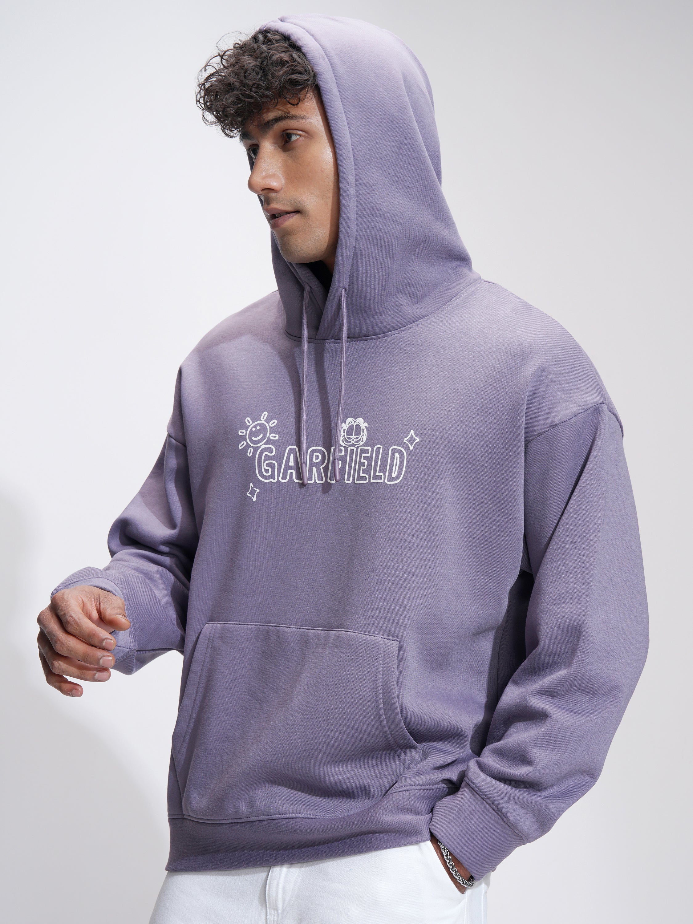 Highlander Men Purple Garfield Hooded Pullover Sweatshirt - Purple - Image 4