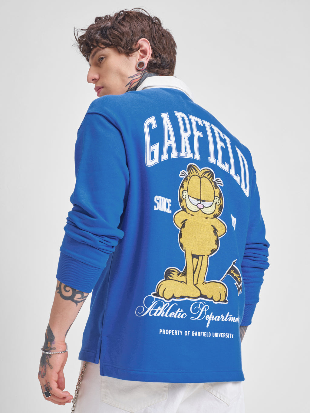 Highlander Men Blue Garfield Shirt Collar Pullover Sweatshirt - Blue - Image 1