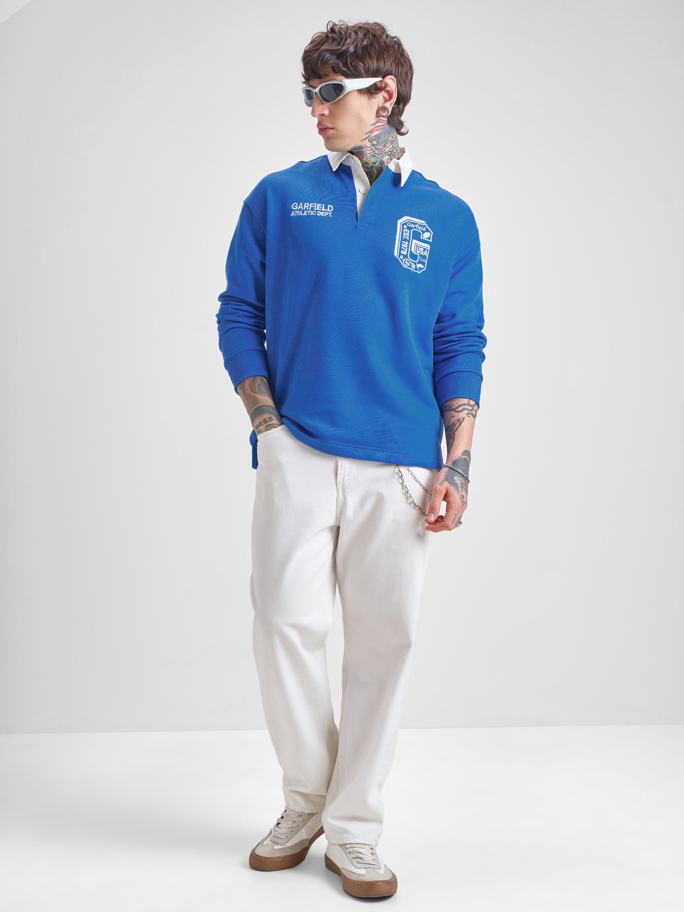 Highlander Men Blue Garfield Shirt Collar Pullover Sweatshirt - Blue - Image 2
