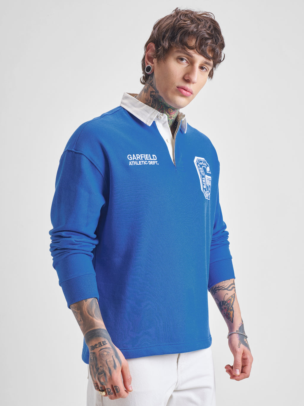 Highlander Men Blue Garfield Shirt Collar Pullover Sweatshirt - Blue - Image 6