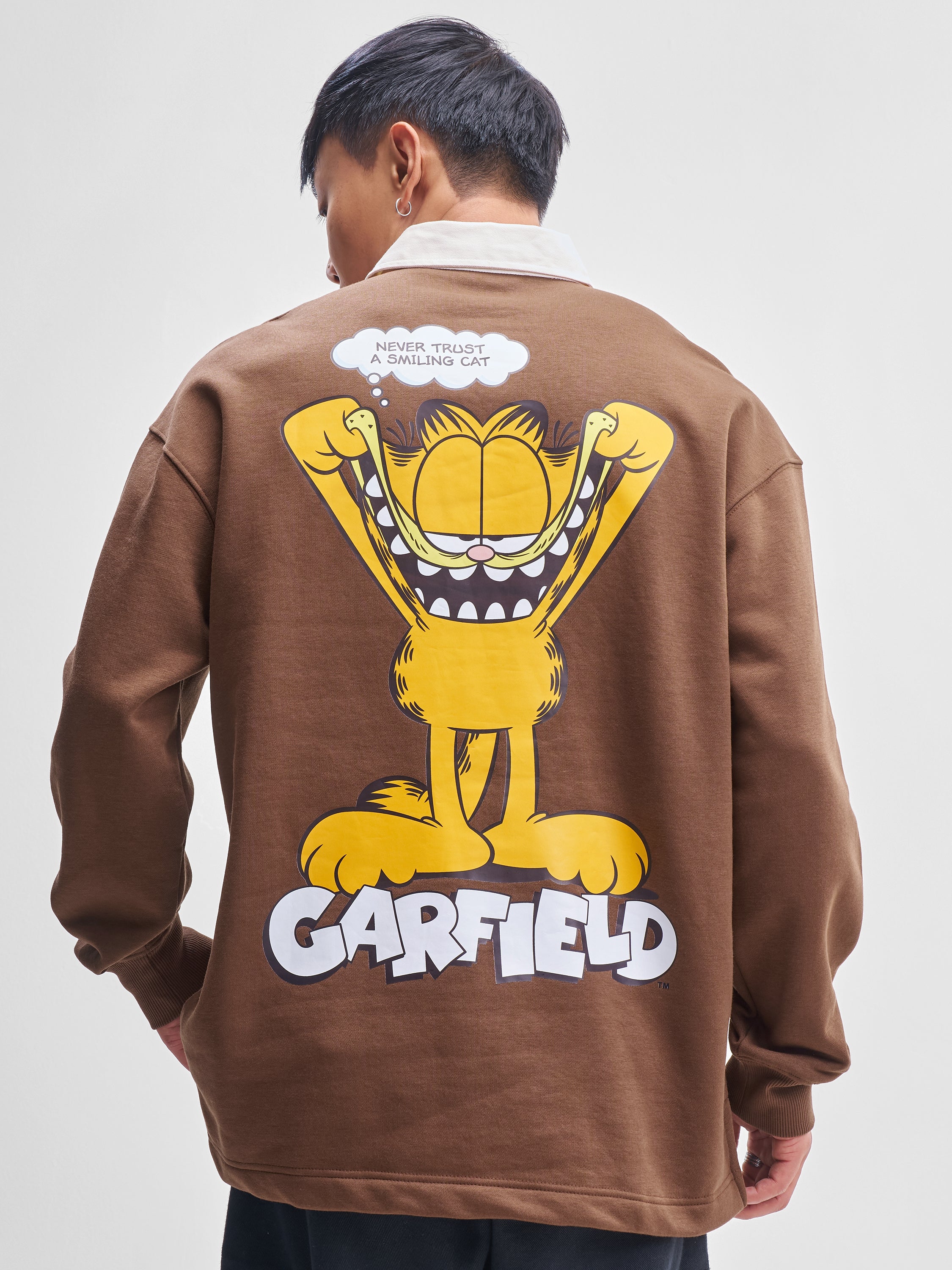 Highlander Men Brown Garfield Shirt Collar Pullover Sweatshirt - Brown - Image 3