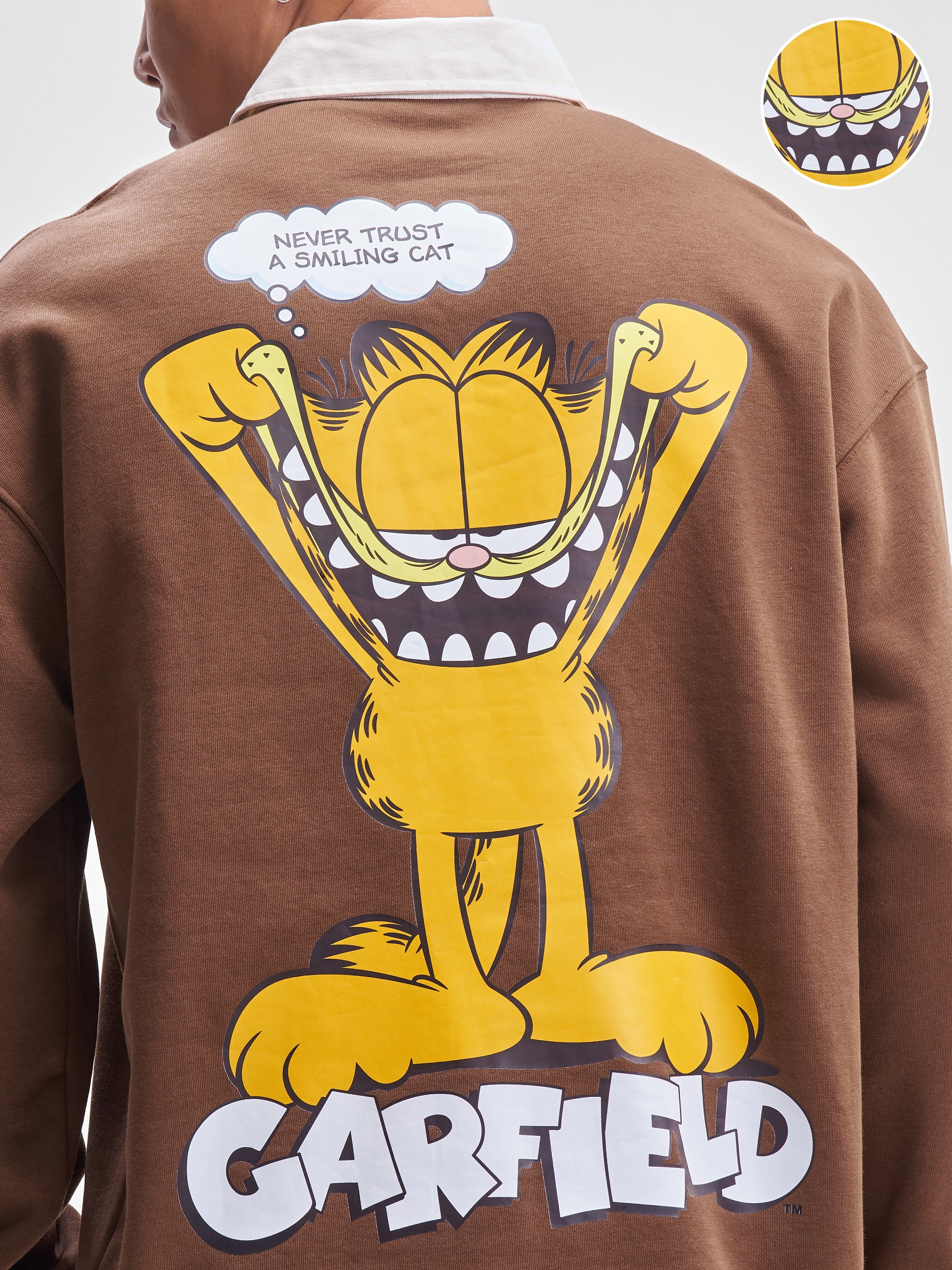 Highlander Men Brown Garfield Shirt Collar Pullover Sweatshirt - Brown - Image 5
