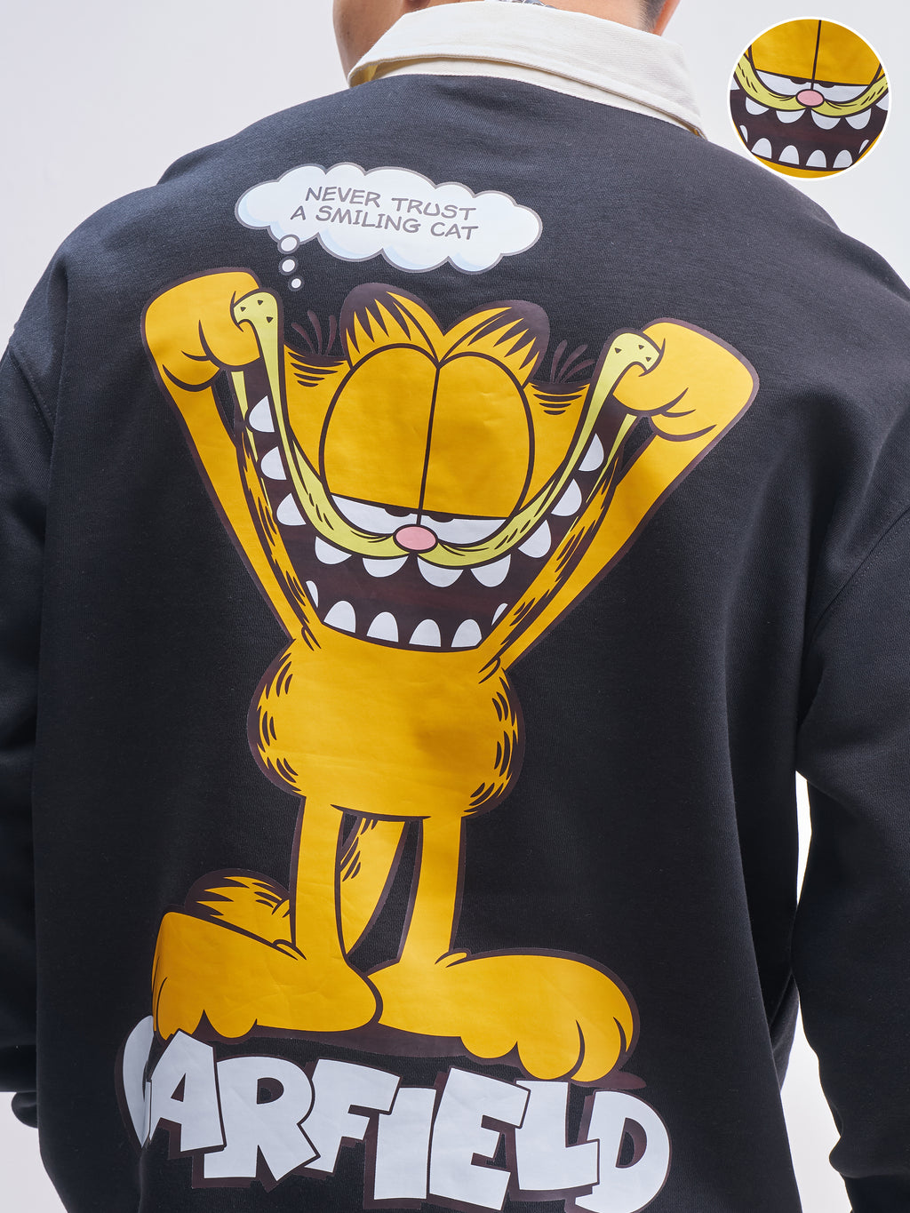 Highlander Men Black Garfield Shirt Collar Pullover Sweatshirt - Black - Image 5