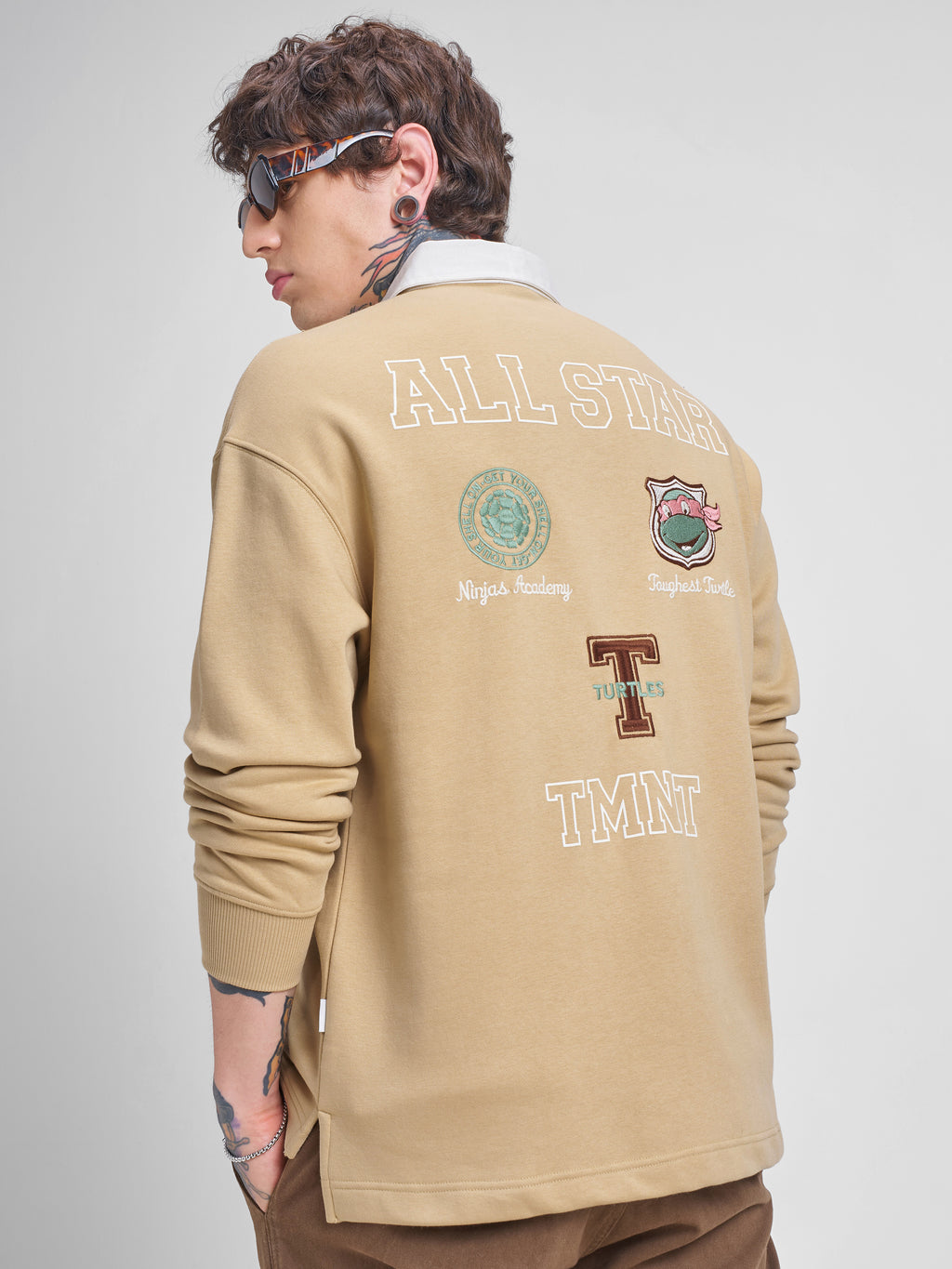 Highlander Men Brown Ninja Turtles Shirt Collar Pullover Sweatshirt - Brown - Image 1