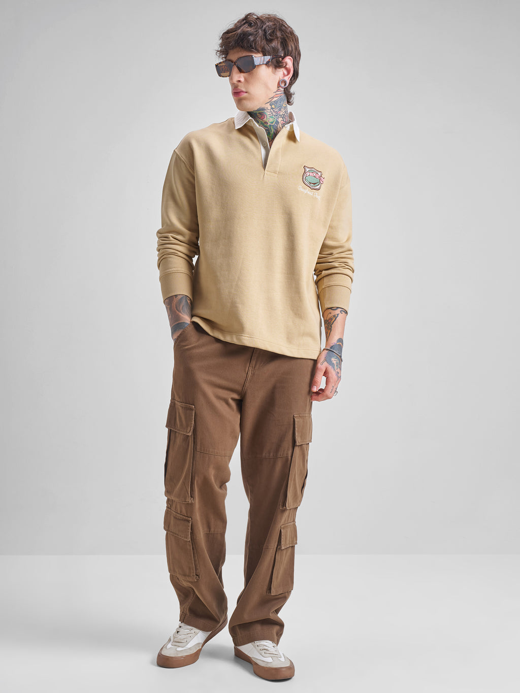 Highlander Men Brown Ninja Turtles Shirt Collar Pullover Sweatshirt - Brown - Image 2