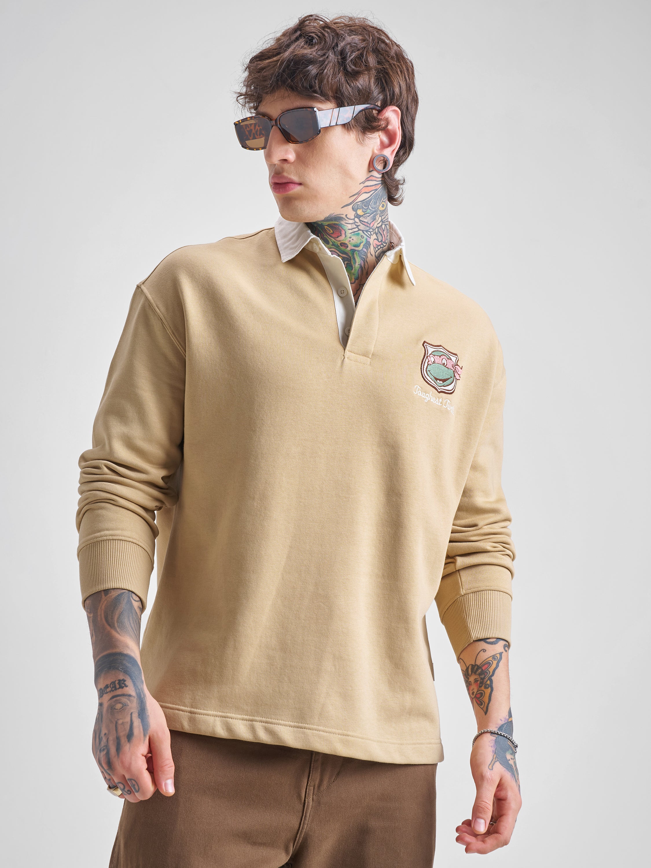 Highlander Men Brown Ninja Turtles Shirt Collar Pullover Sweatshirt - Brown - Image 3