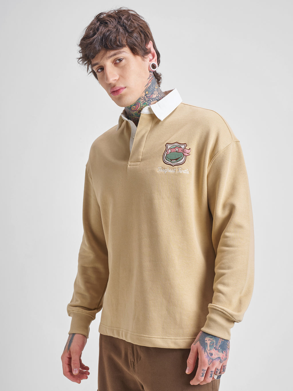 Highlander Men Brown Ninja Turtles Shirt Collar Pullover Sweatshirt - Brown - Image 4
