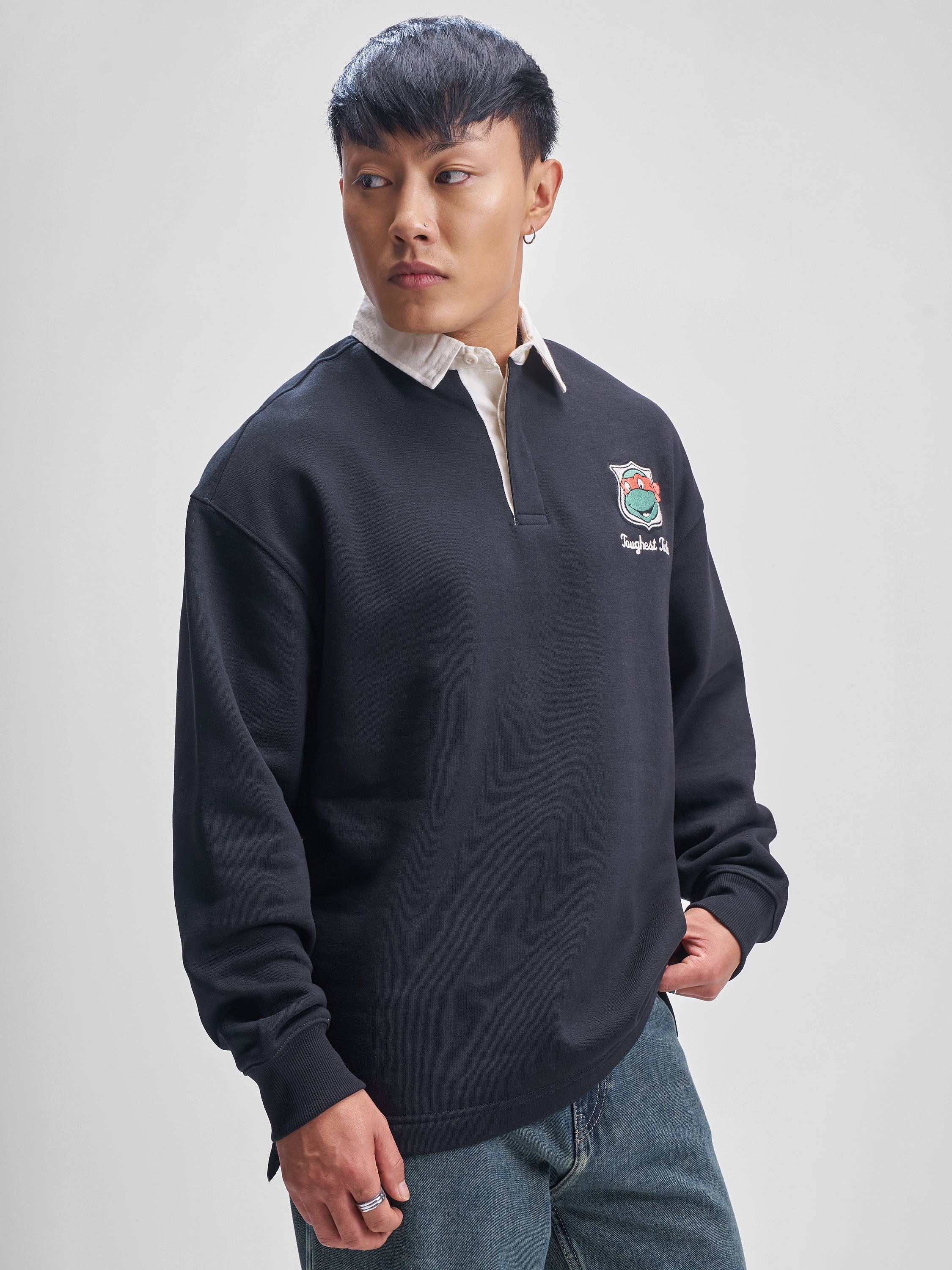 Highlander Men Black Ninja Turtles Shirt Collar Pullover Sweatshirt - Black - Image 6
