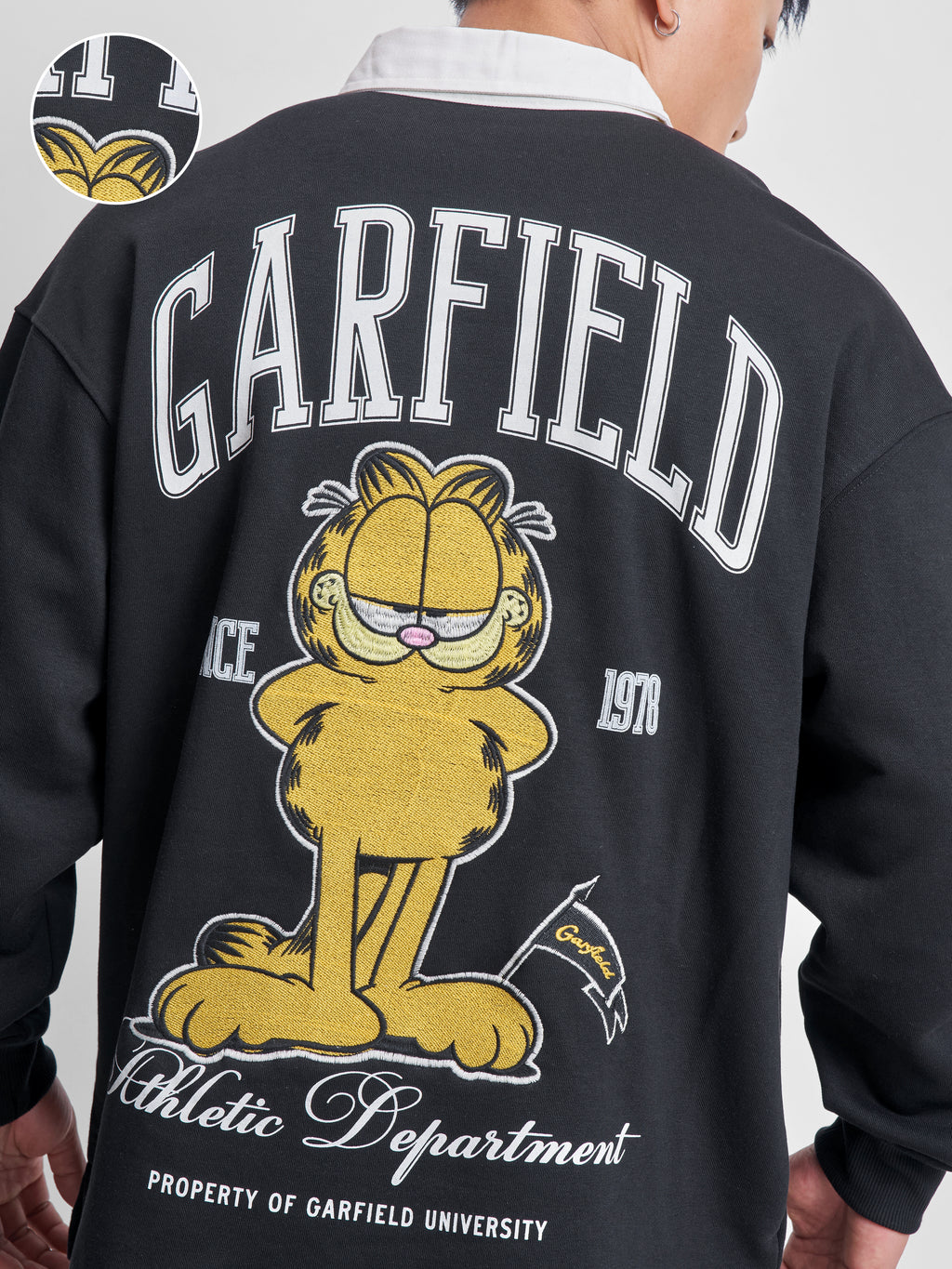 Highlander Men Black Garfield Shirt Collar Pullover Sweatshirt - Black - Image 5
