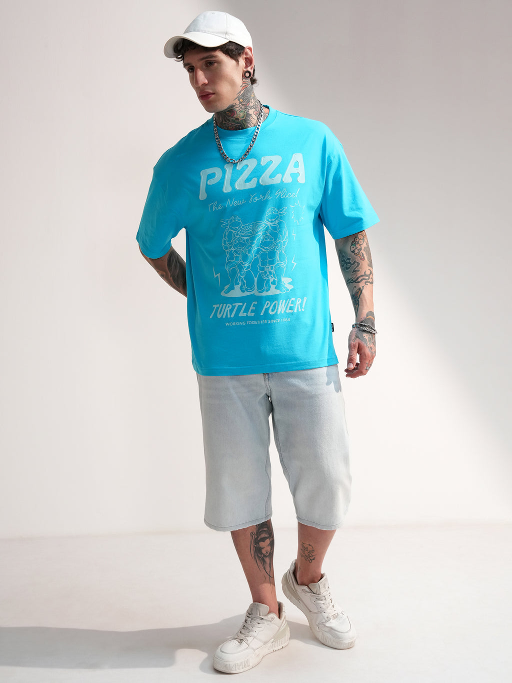 Highlander Men Blue Ninja Turtles Printed Round Neck Oversized Fit T-Shirt - Blue - Image 2
