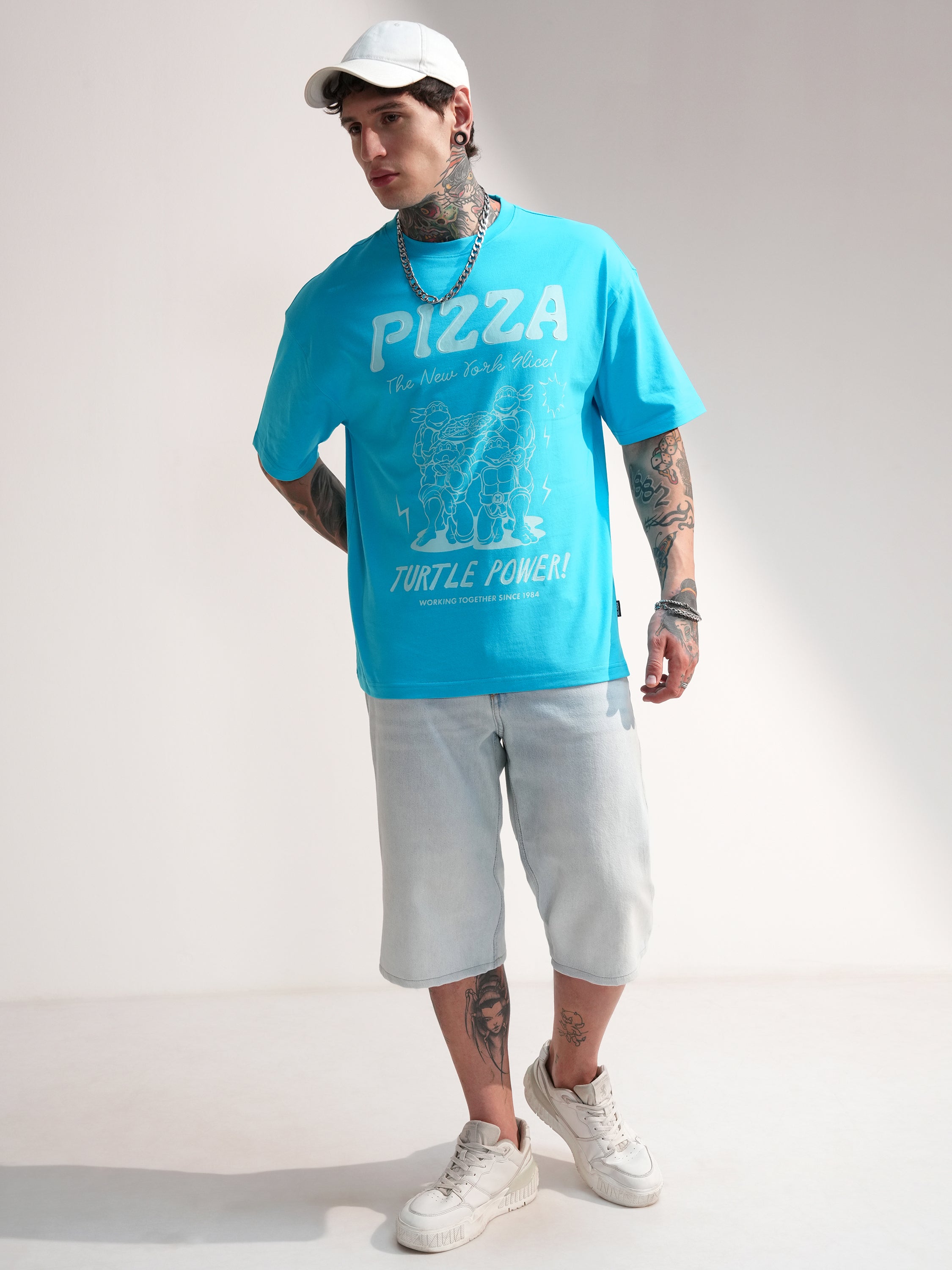 Highlander Men Blue Ninja Turtles Printed Round Neck Oversized Fit T-Shirt - Blue - Image 2
