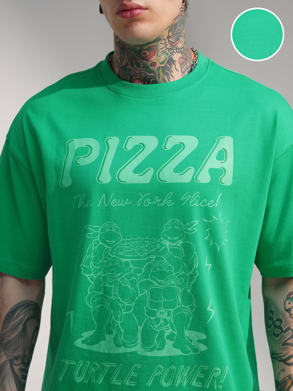 Highlander Men Green Ninja Turtles Printed Round Neck Oversized Fit T-Shirt - Green - Image 5