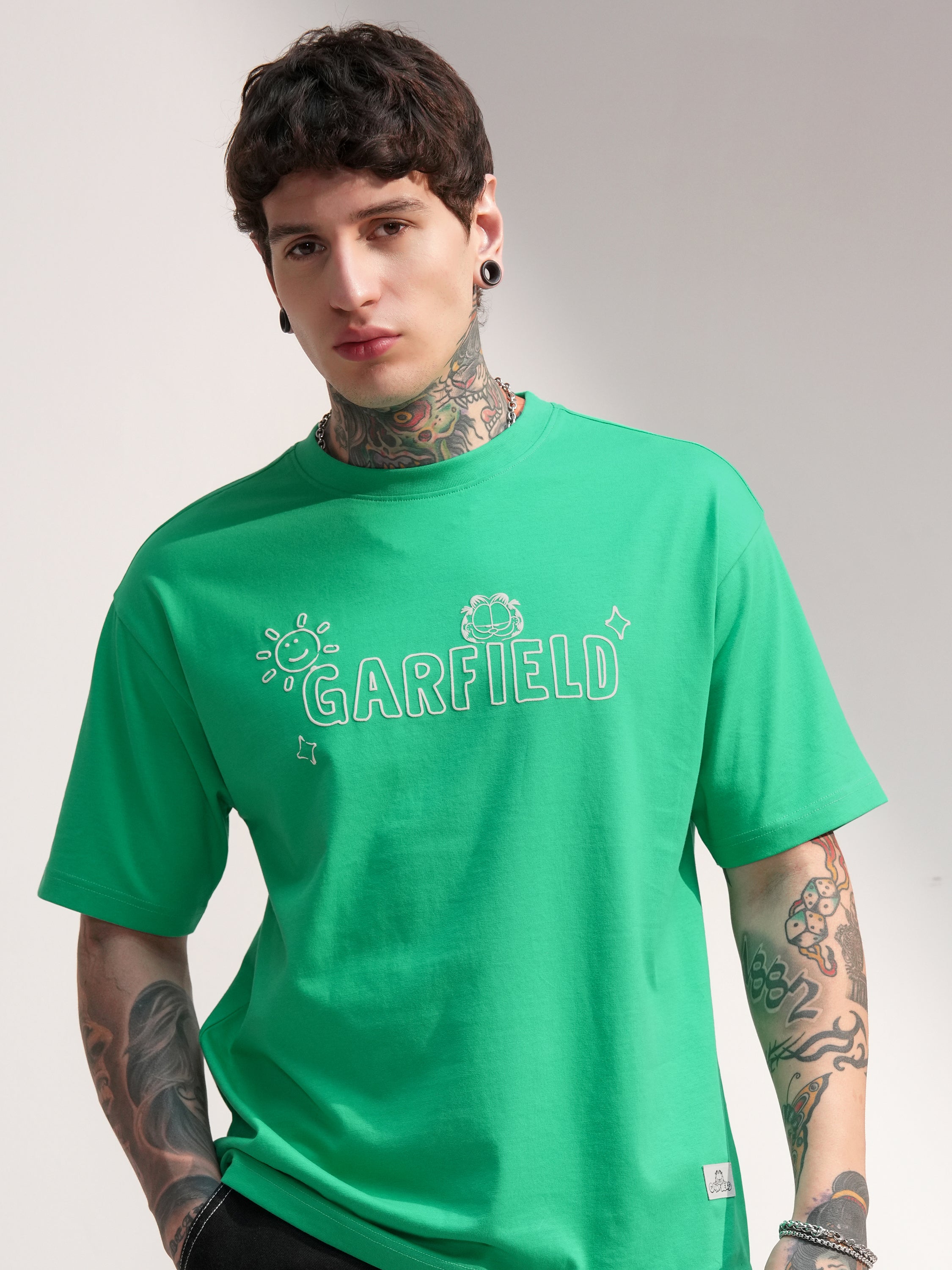 Highlander Men Green Garfield Printed Round Neck T-Shirt - Green - Image 1