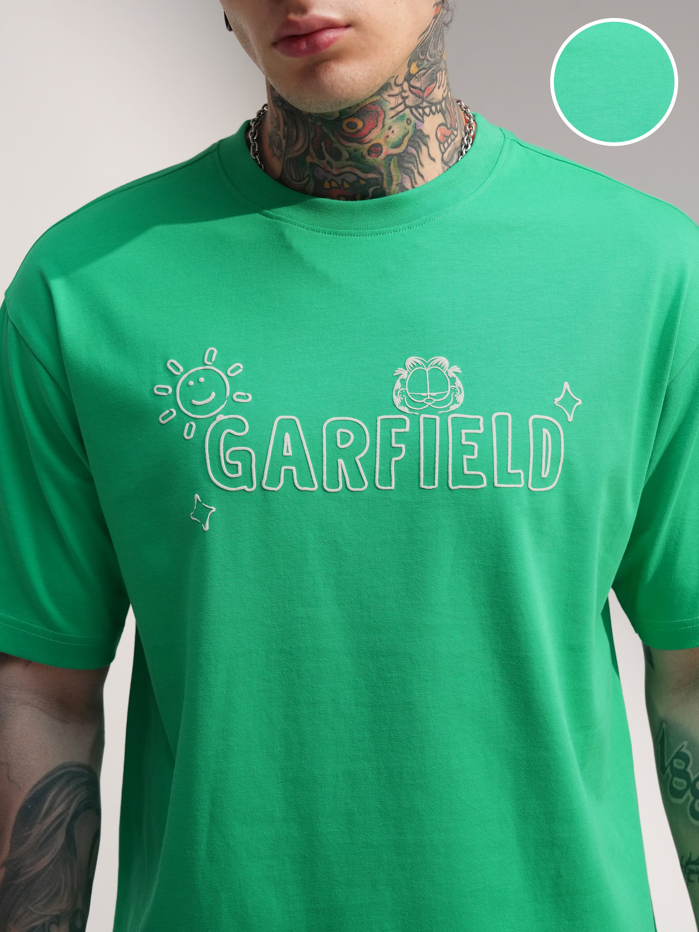 Highlander Men Green Garfield Printed Round Neck T-Shirt - Green - Image 5