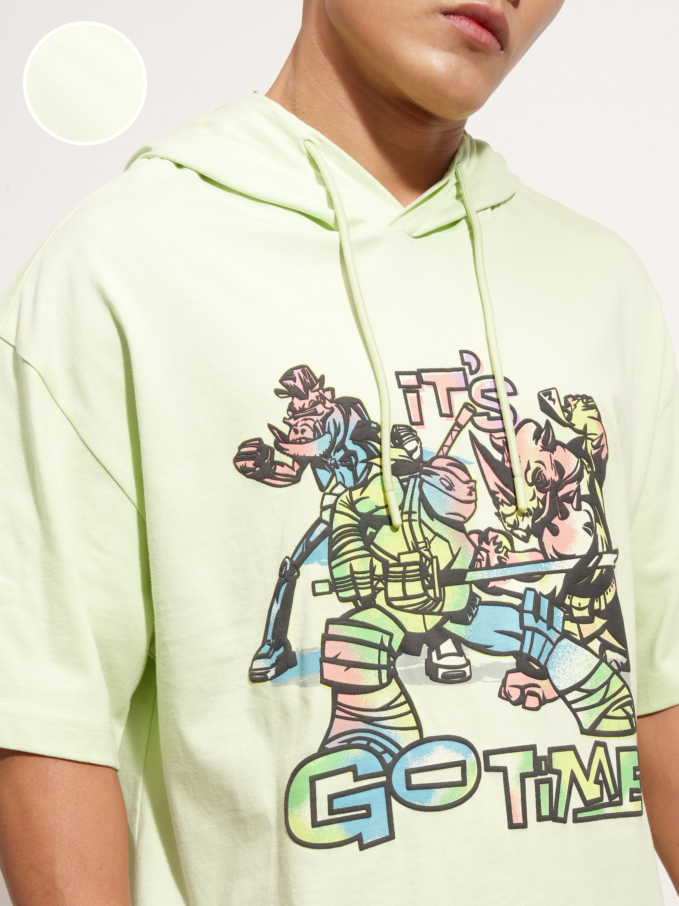 Highlander Men Green Ninja Turtles Printed Hood Oversized Fit T-Shirt - Green - Image 5