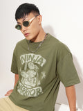 Highlander Men Olive Ninja Turtles Printed Round Neck Oversized Fit T-Shirt - Olive - Image 1