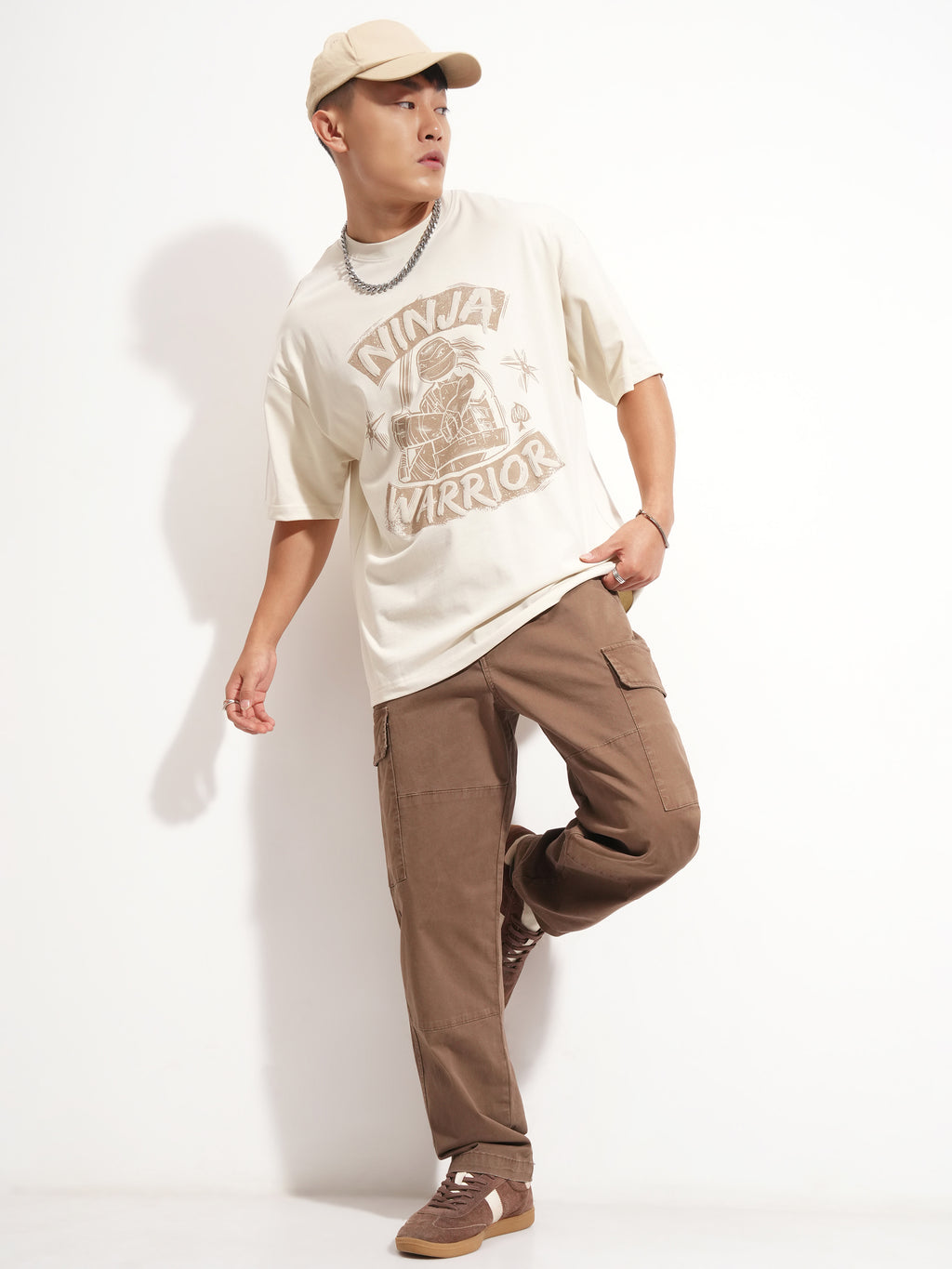 Highlander Men Cream Ninja Turtles Printed Round Neck Oversized Fit T-Shirt - Cream - Image 2