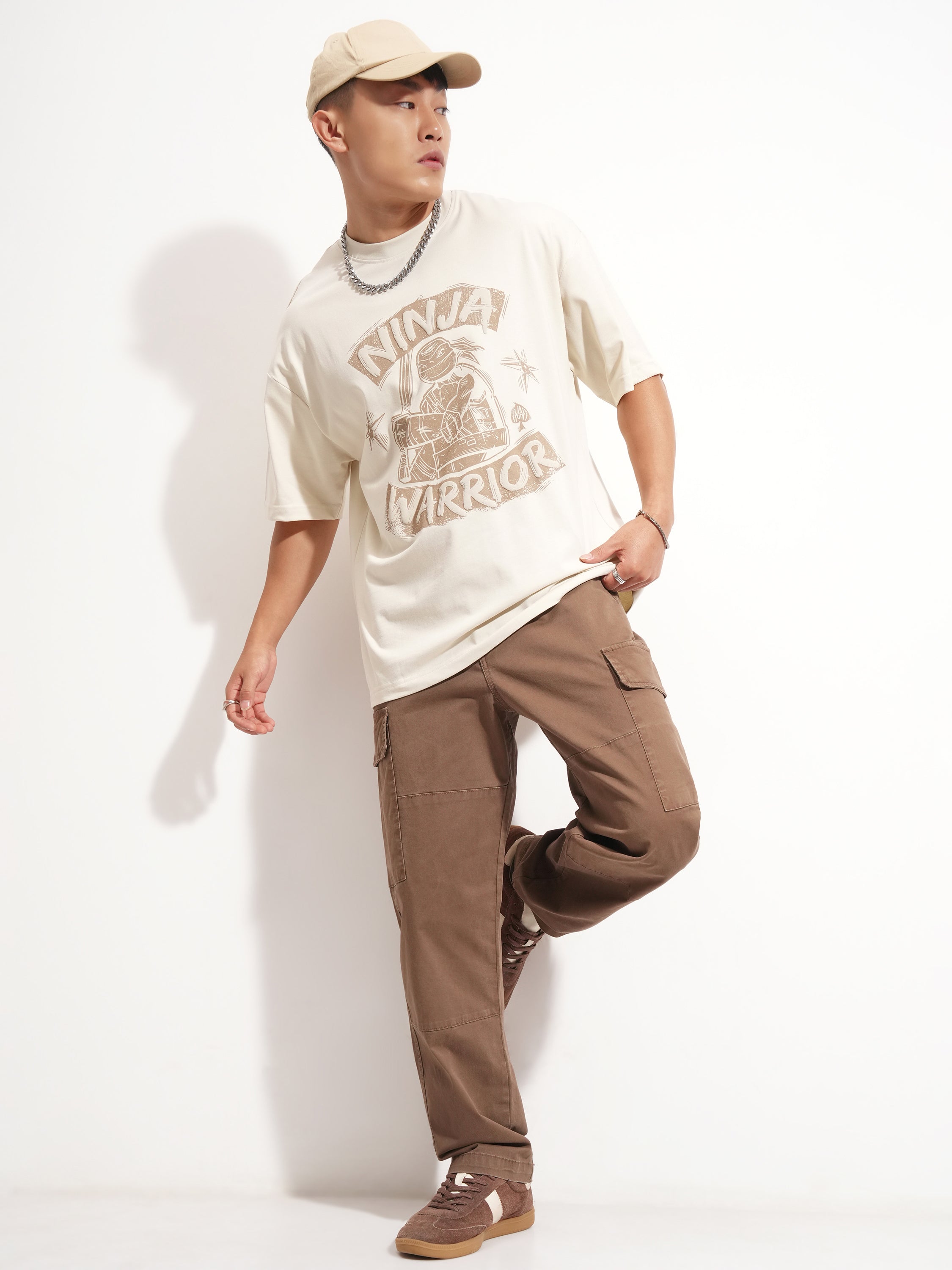 Highlander Men Cream Ninja Turtles Printed Round Neck Oversized Fit T-Shirt - Cream - Image 2