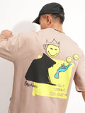 Highlander Men Tan SmileyWorldÂ® Printed Round Neck Oversized Fit T-Shirt - Tan - Image 1