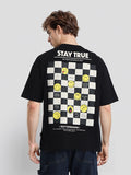 Highlander Men Black SmileyWorldÂ® Printed Round Neck Oversized Fit T-Shirt - Black - Image 1