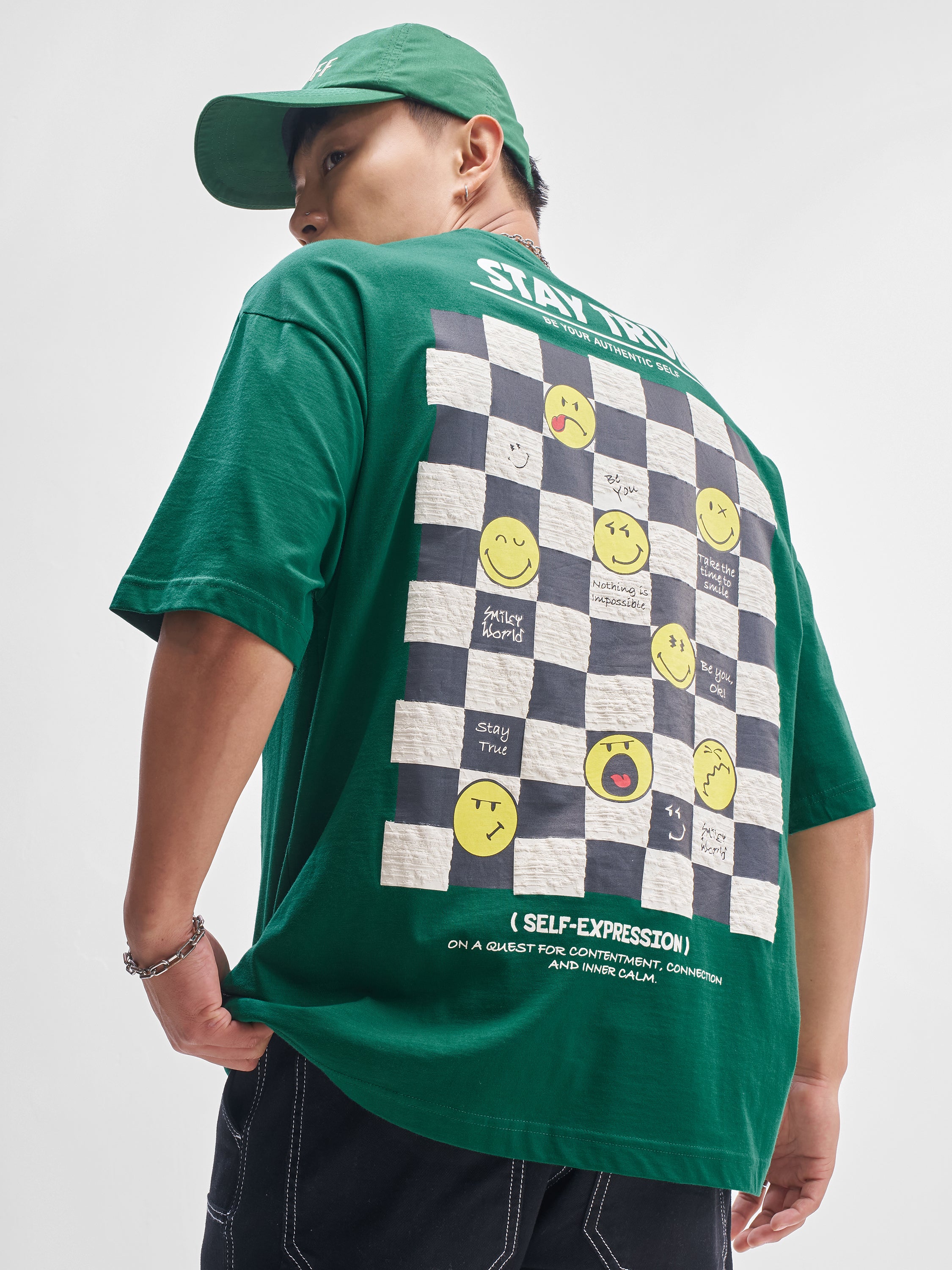 Highlander Men Green SmileyWorld® Printed Round Neck Oversized Fit T-Shirt - Green - Image 1