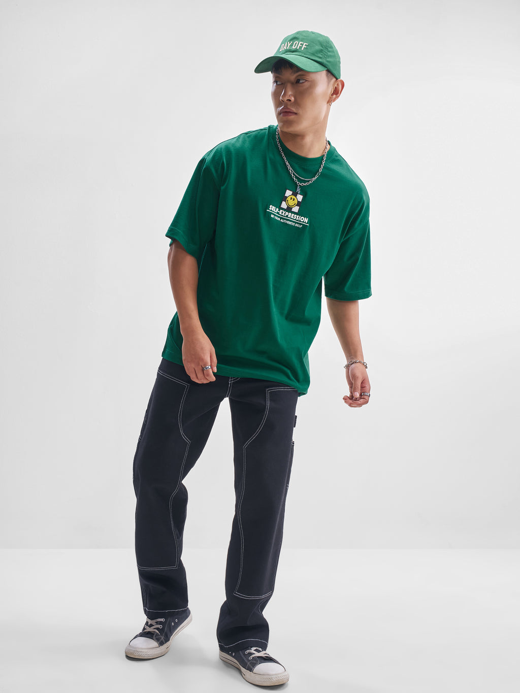 Highlander Men Green SmileyWorld® Printed Round Neck Oversized Fit T-Shirt - Green - Image 2
