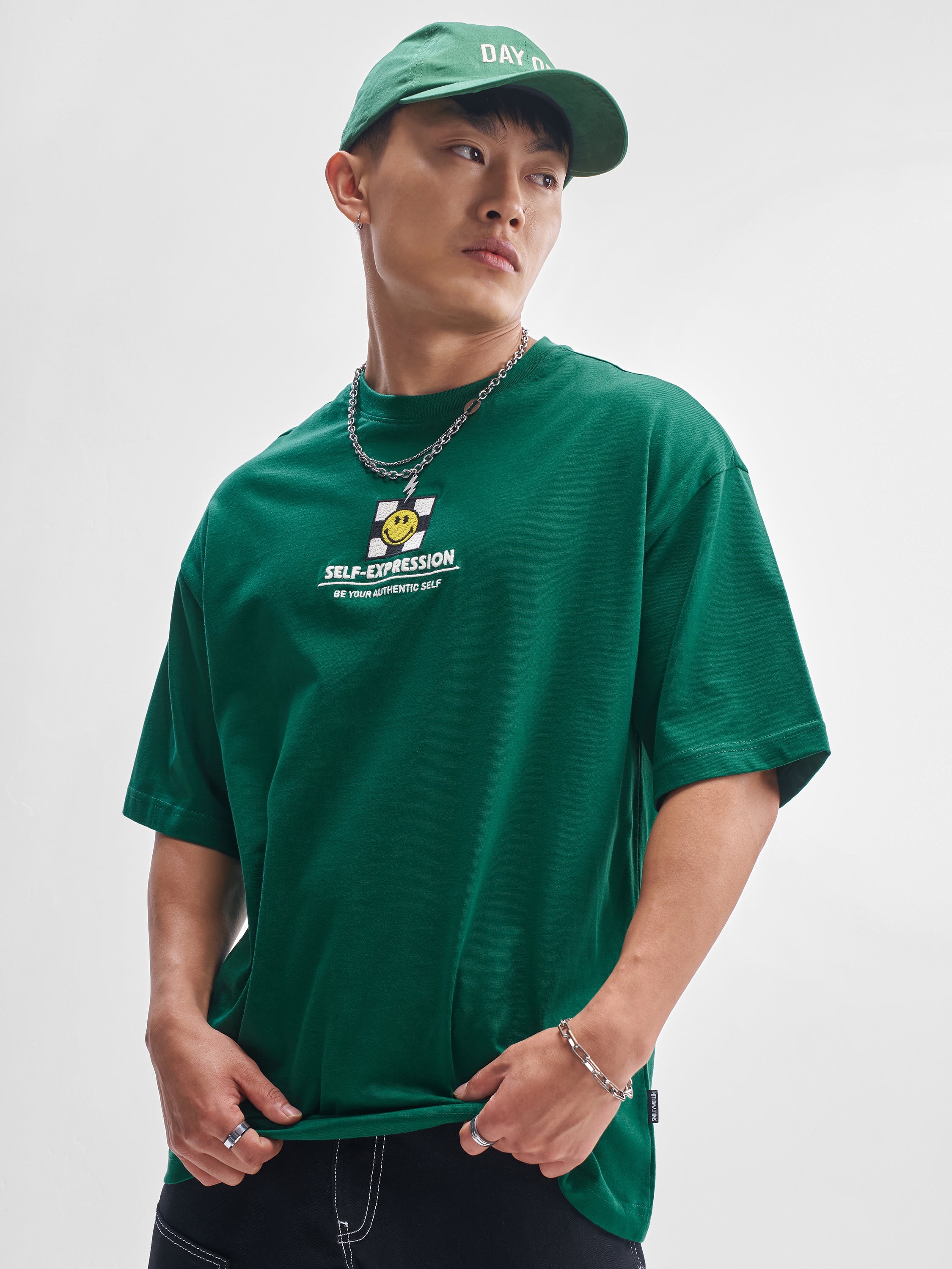 Highlander Men Green SmileyWorld® Printed Round Neck Oversized Fit T-Shirt - Green - Image 3