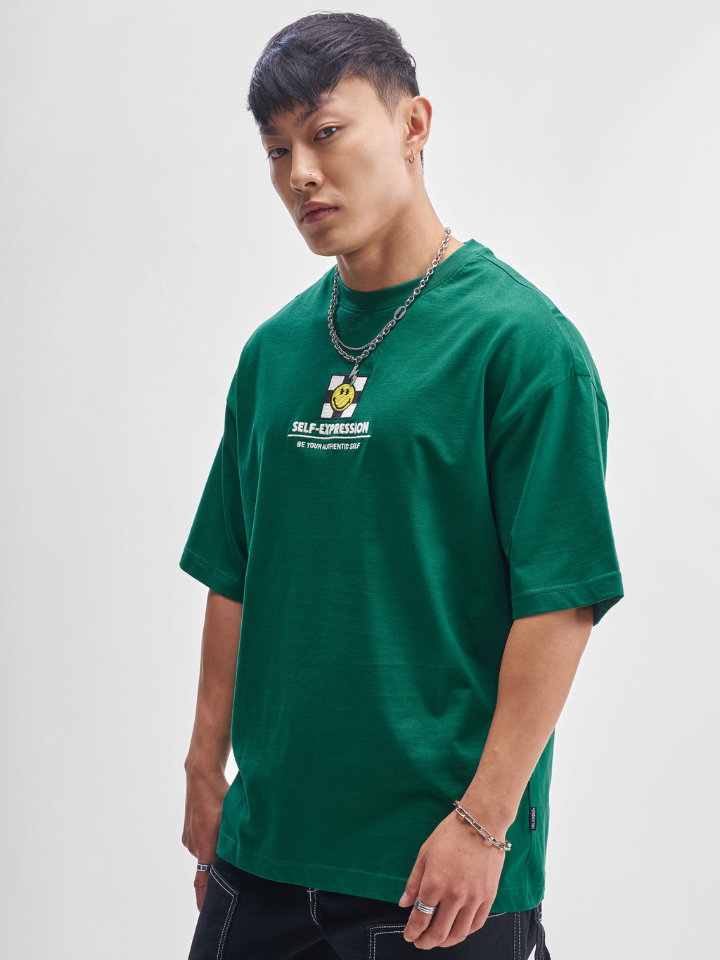 Highlander Men Green SmileyWorld® Printed Round Neck Oversized Fit T-Shirt - Green - Image 4