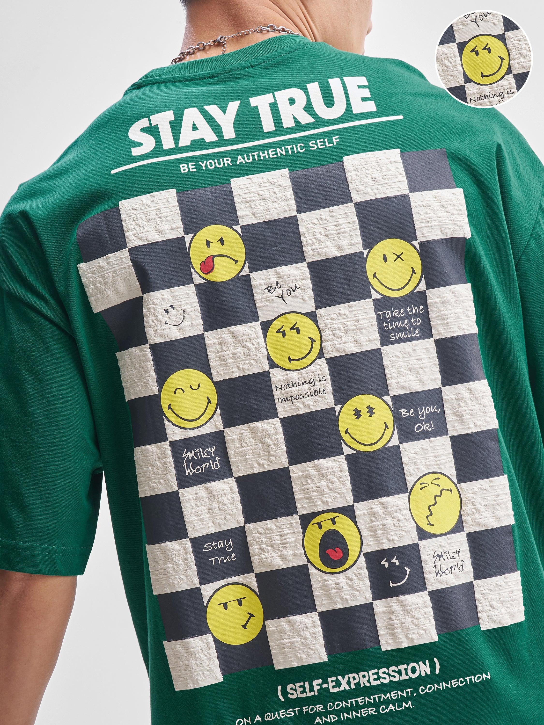 Highlander Men Green SmileyWorld® Printed Round Neck Oversized Fit T-Shirt - Green - Image 5