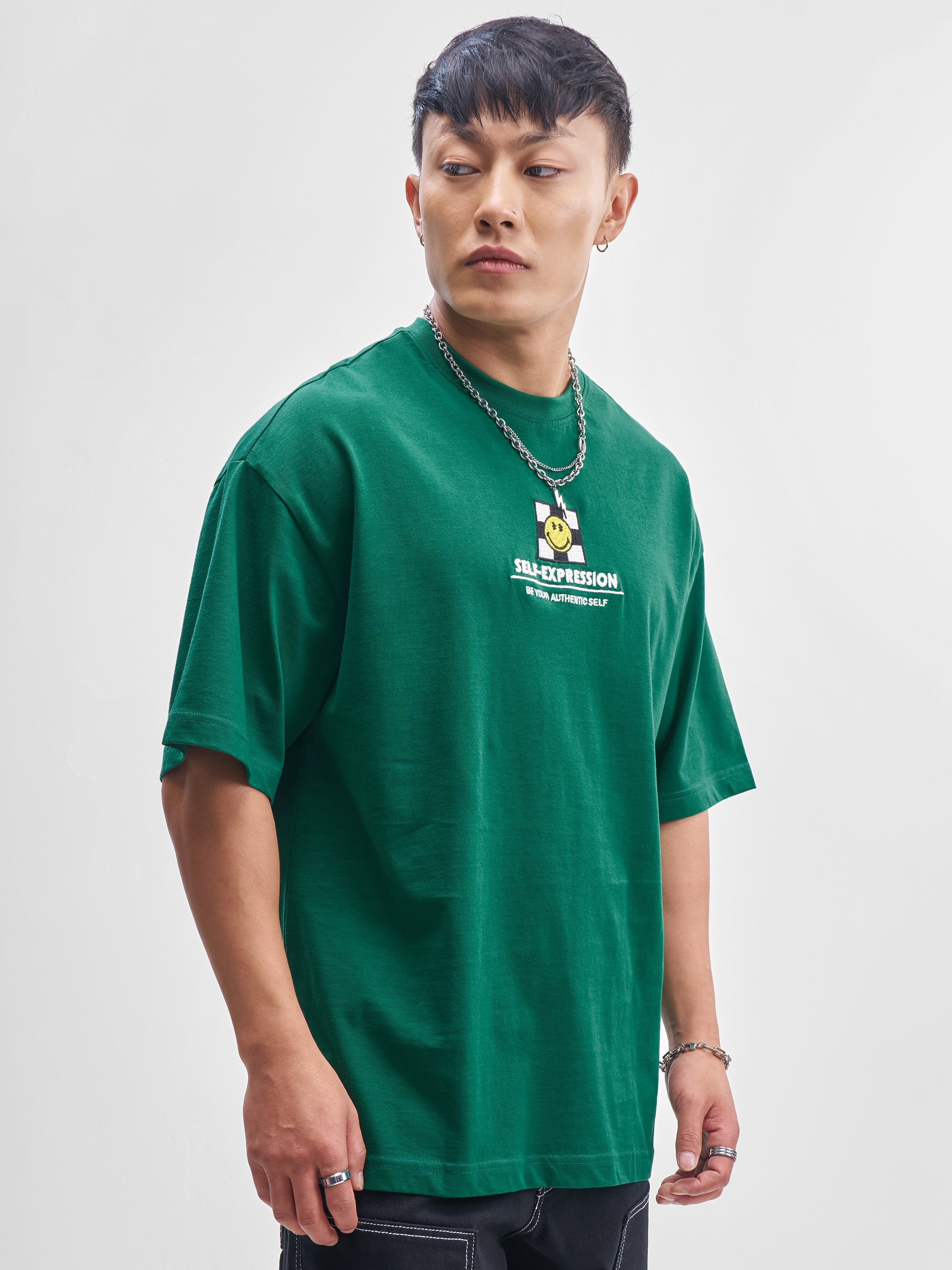 Highlander Men Green SmileyWorld® Printed Round Neck Oversized Fit T-Shirt - Green - Image 6